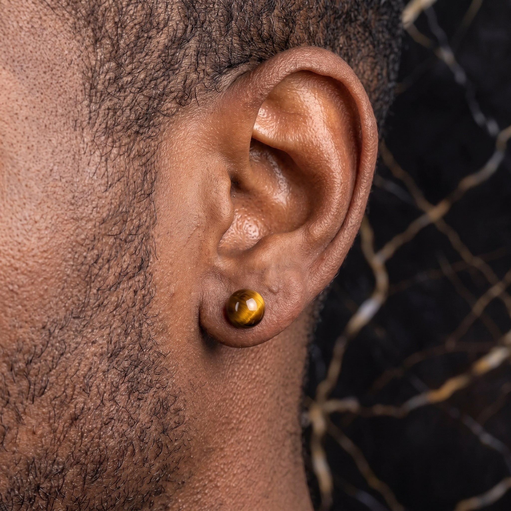Tiger Eye Bead Earrings Natural Round 925 Sterling Silver 8mm