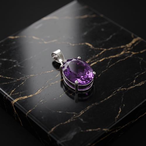 Amethyst Oval Semi Precious Natural Halo 925 Sterling Silver 12x10mm