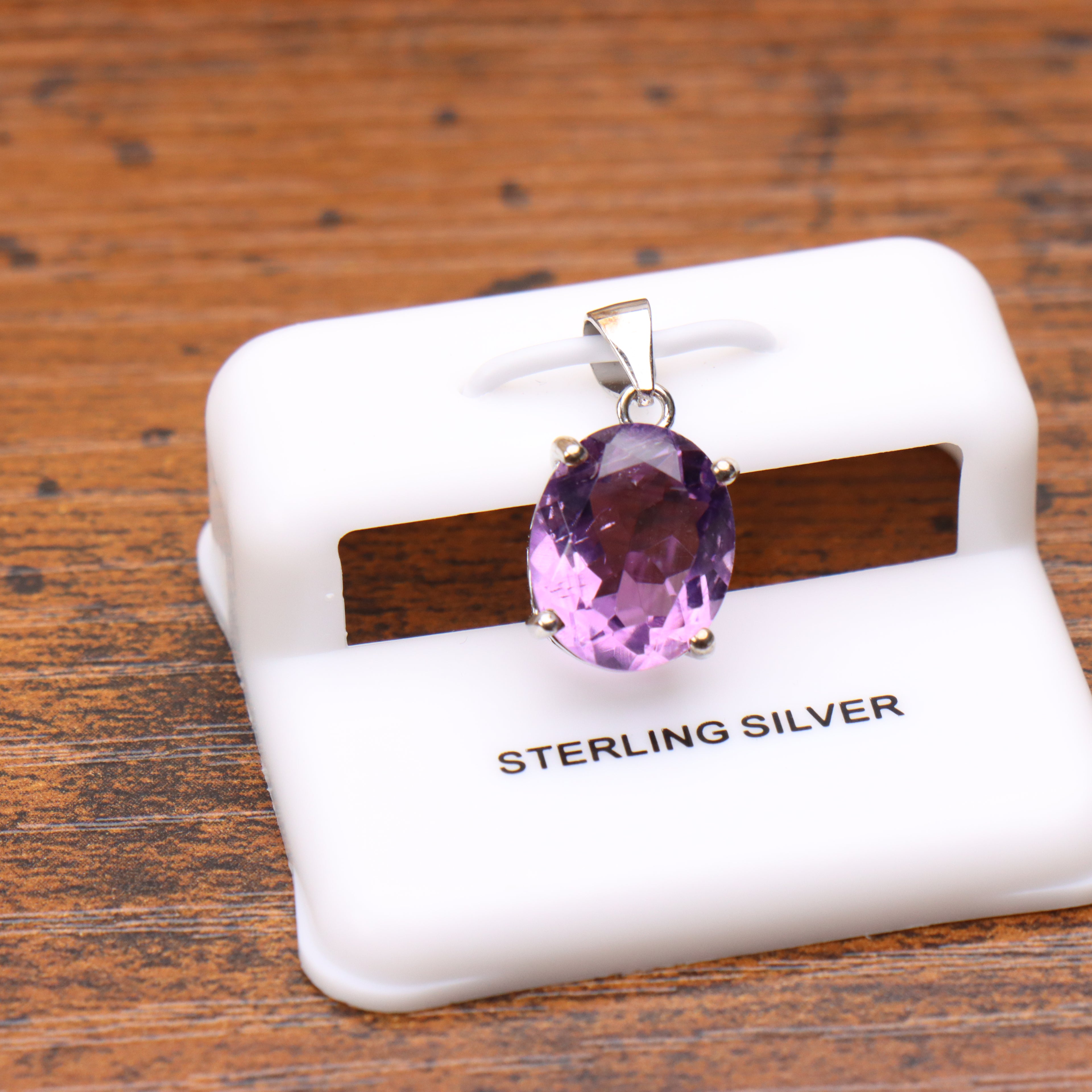 Amethyst oval semi precious natural pendant in 925 sterling silver