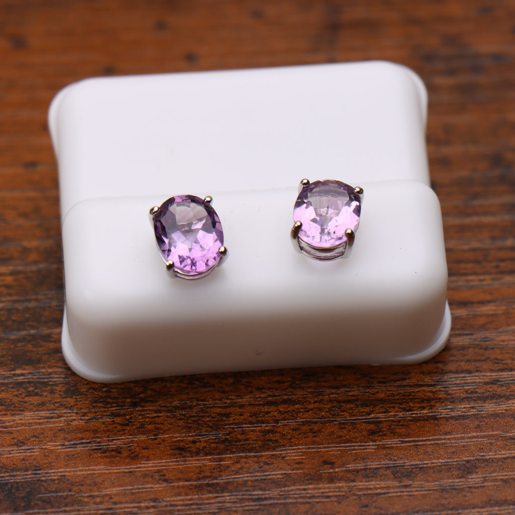 Amethyst Purple Earrings Oval Natural Semi Precious 925 Sterling Silver