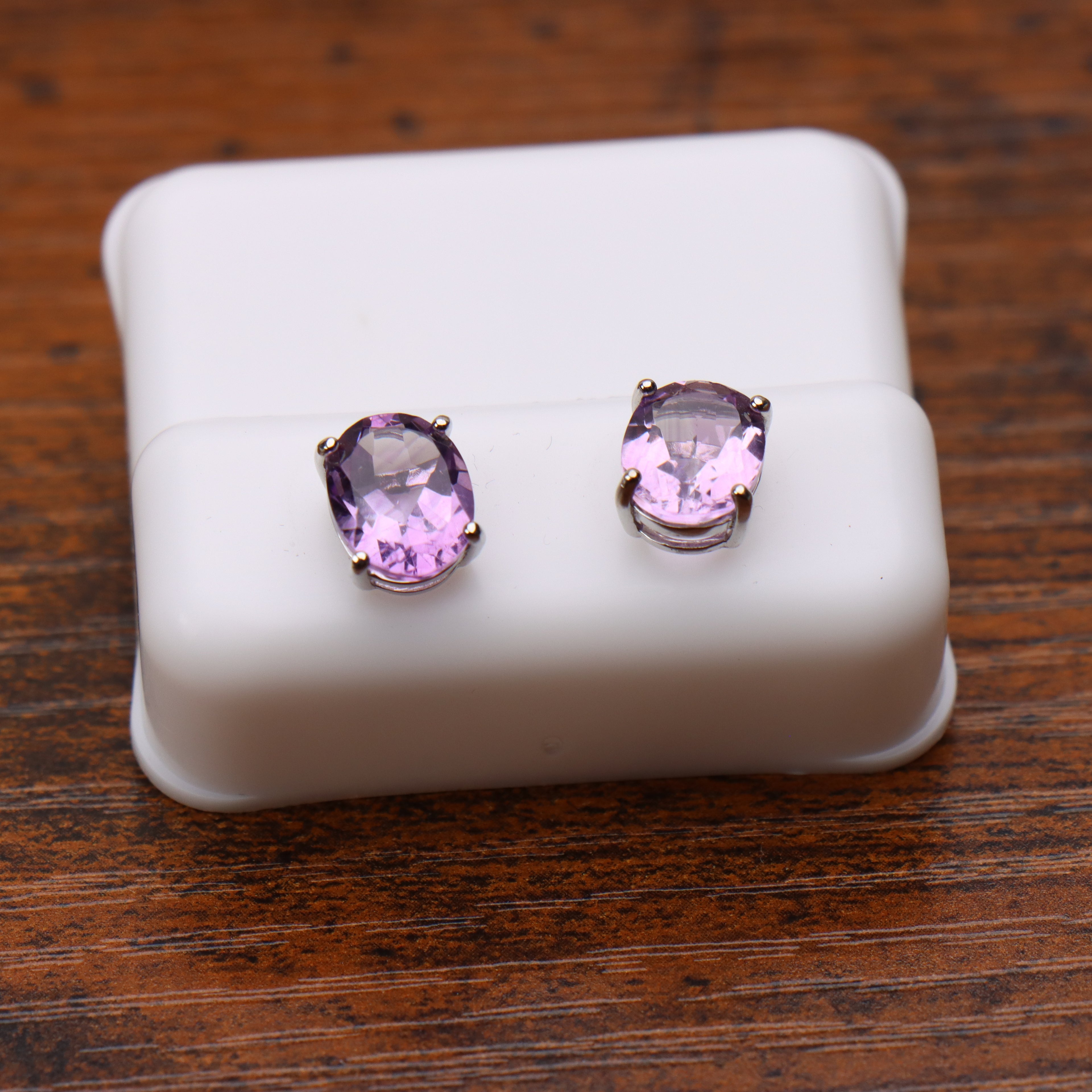 Amethyst Purple Earrings Oval Natural Semi Precious 925 Sterling Silver
