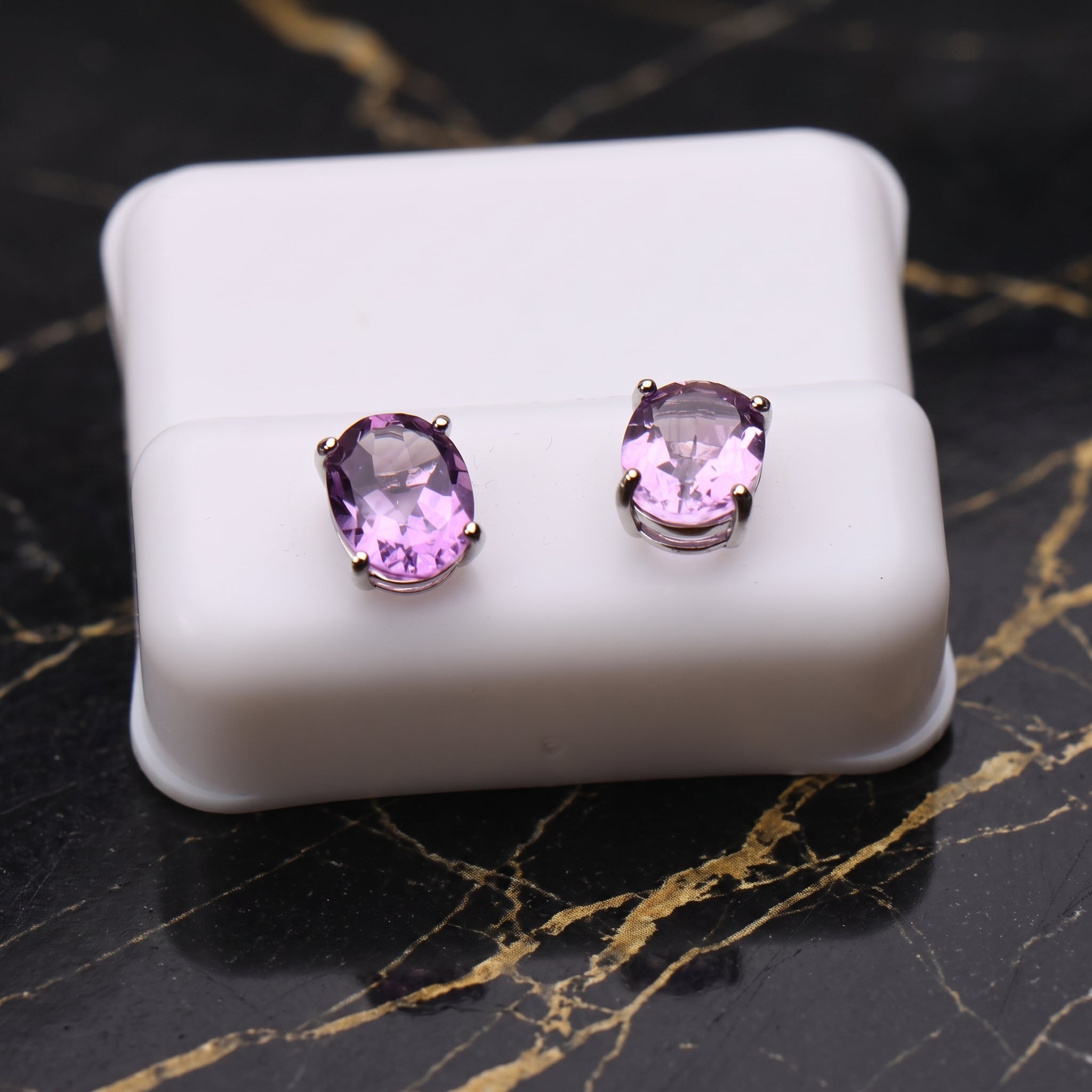 Amethyst Purple Earrings Oval Natural Semi Precious 925 Sterling Silver