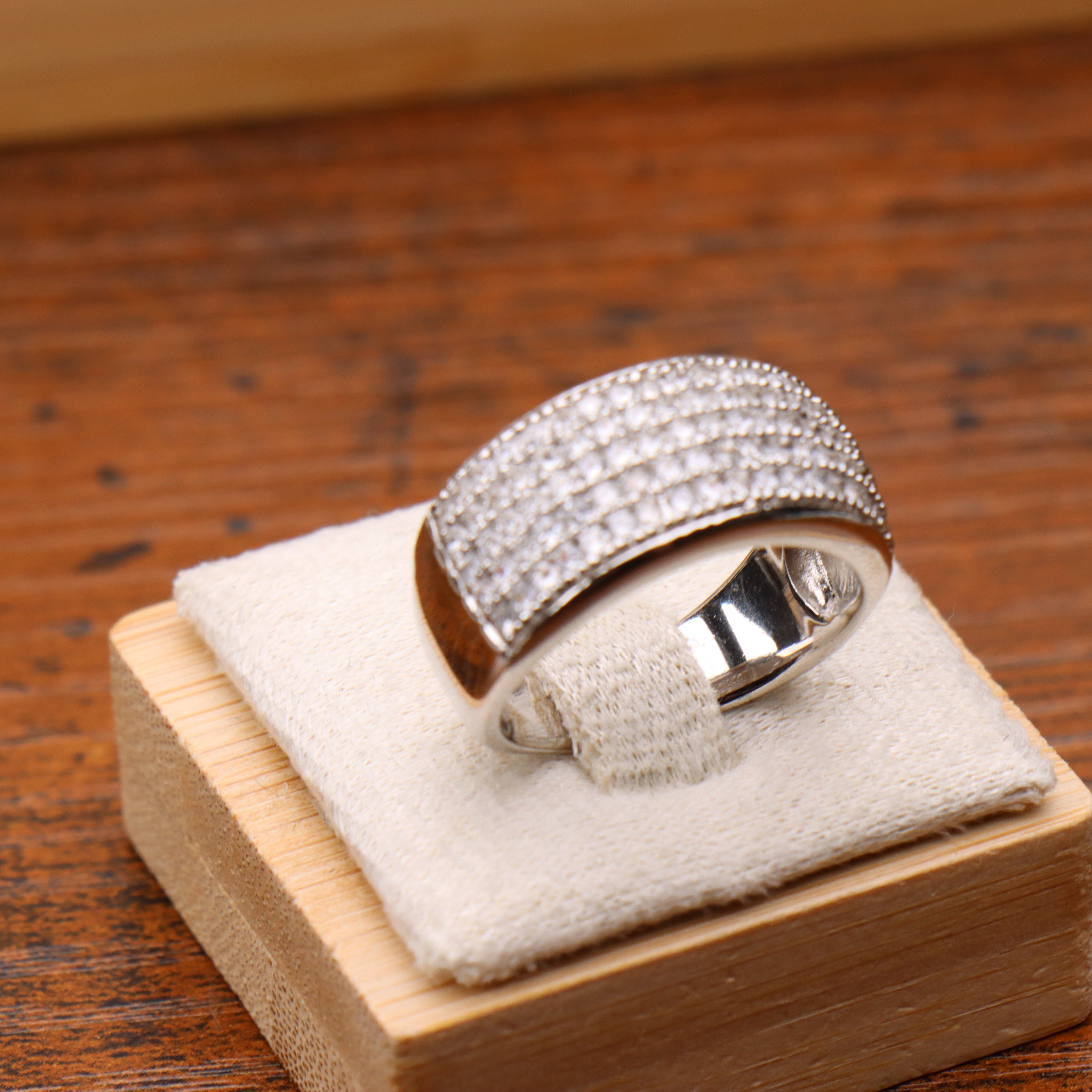925 Sterling Silver Diamond CZ Pave Band Ring Wide Statement  Ring