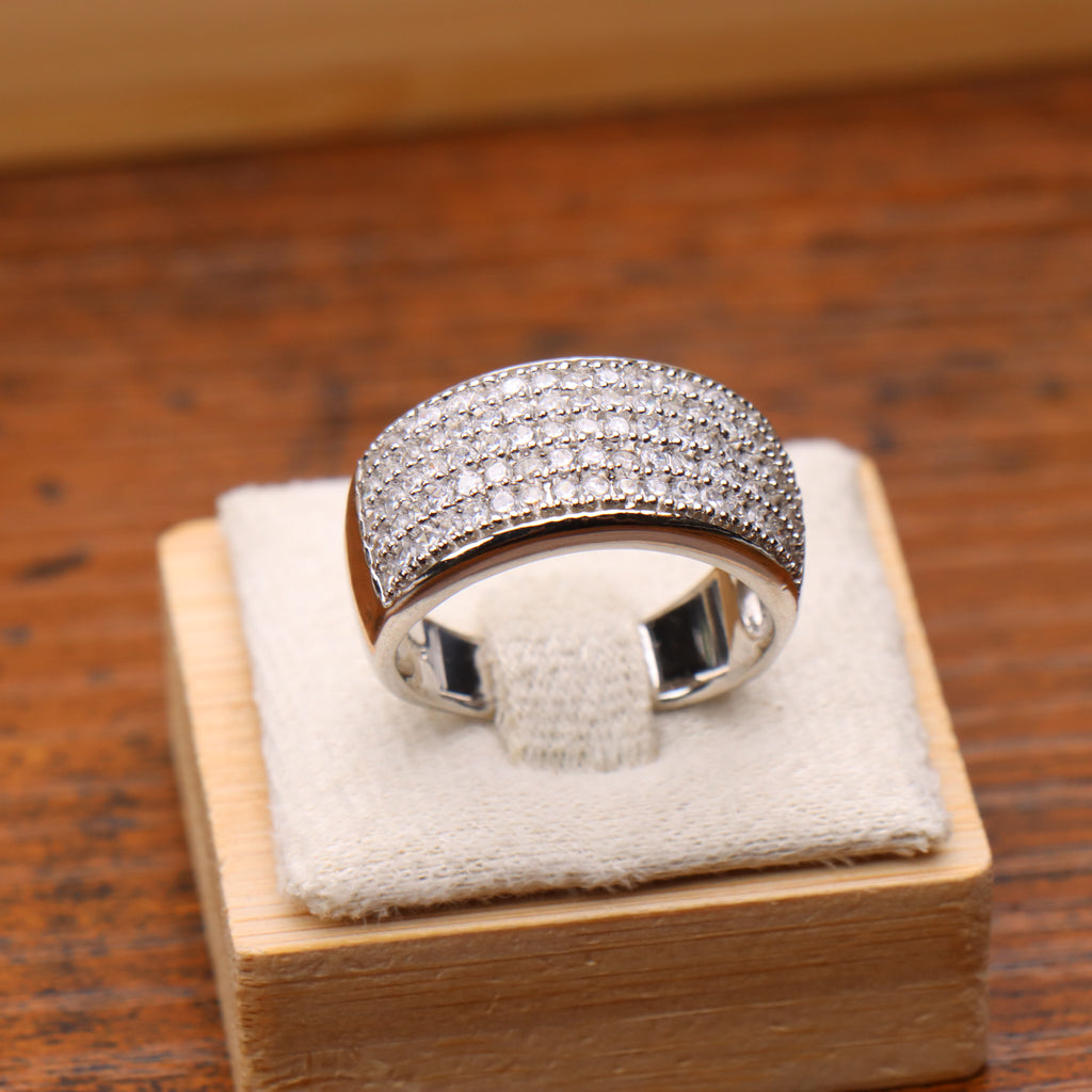 925 Sterling Silver Diamond CZ Pave Band Ring Wide Statement  Ring