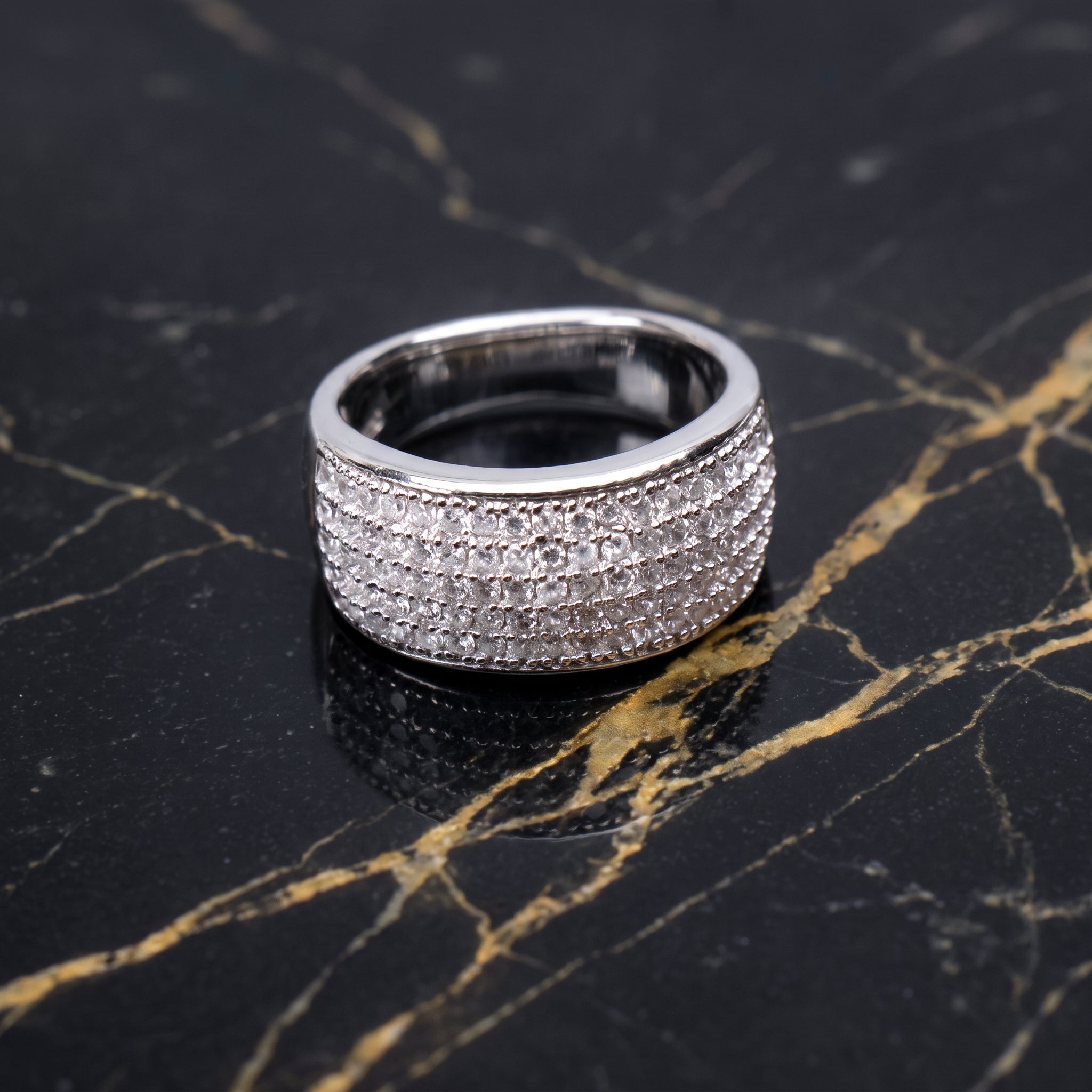 925 Sterling Silver Diamond CZ Pave Band Ring Wide Statement  Ring