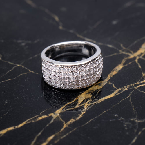 925 Sterling Silver Diamond CZ Pave Band Ring Wide Statement  Ring