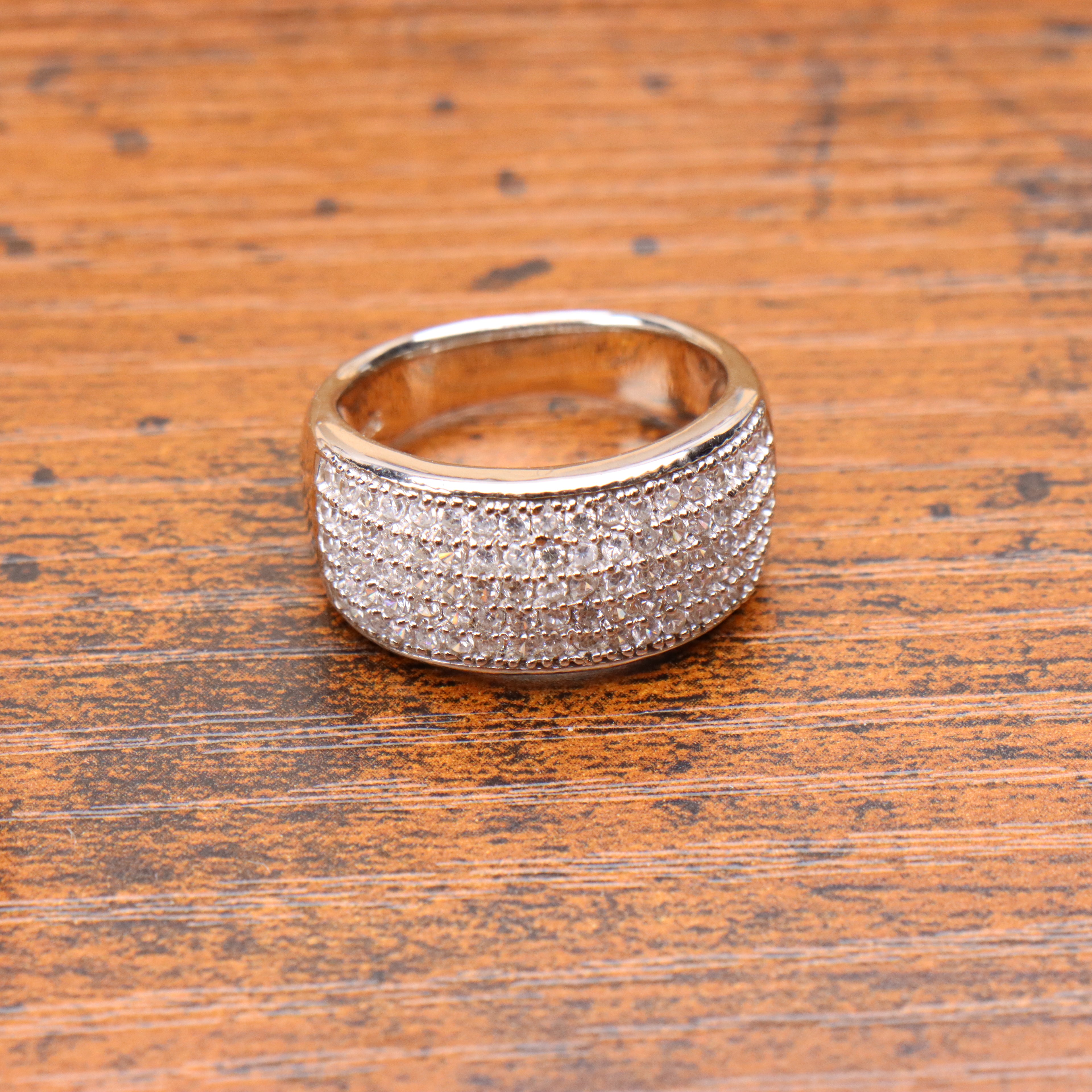 925 Sterling Silver Diamond CZ Pave Band Ring Wide Statement  Ring