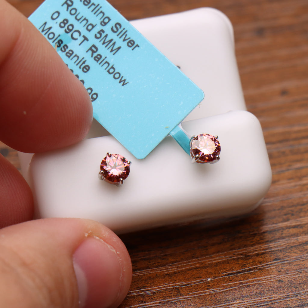 Moissanite Rainbow 5mm Studs Gra Certified 925 Sterling Silver Genuine