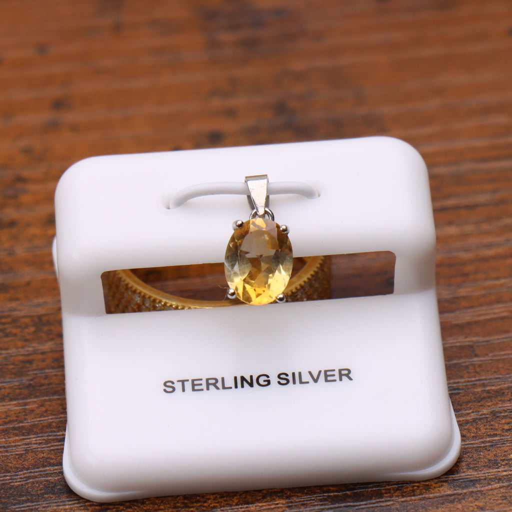 Citrine Oval Semi Precious Natural Pendant 925 Sterling Silver 8x7mm
