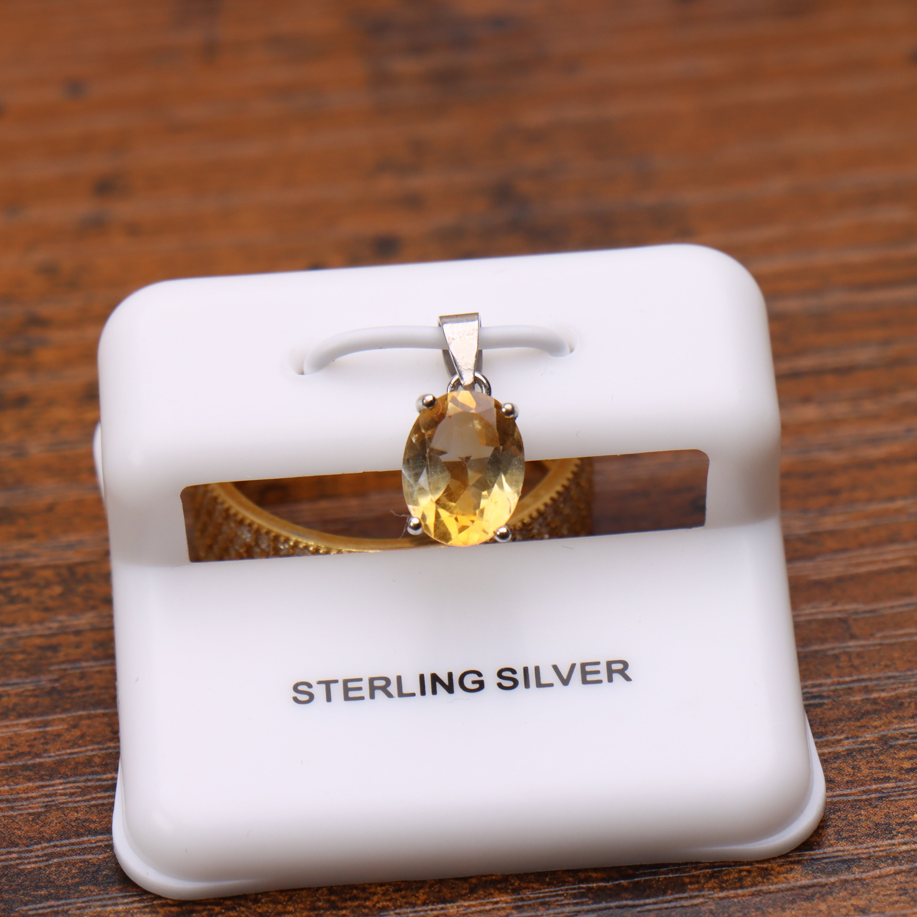 Citrine Oval Semi Precious Natural Pendant 925 Sterling Silver 8x7mm