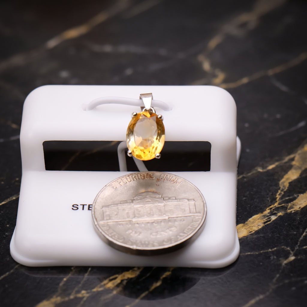 Citrine Oval Semi Precious Natural Pendant 925 Sterling Silver 8x7mm