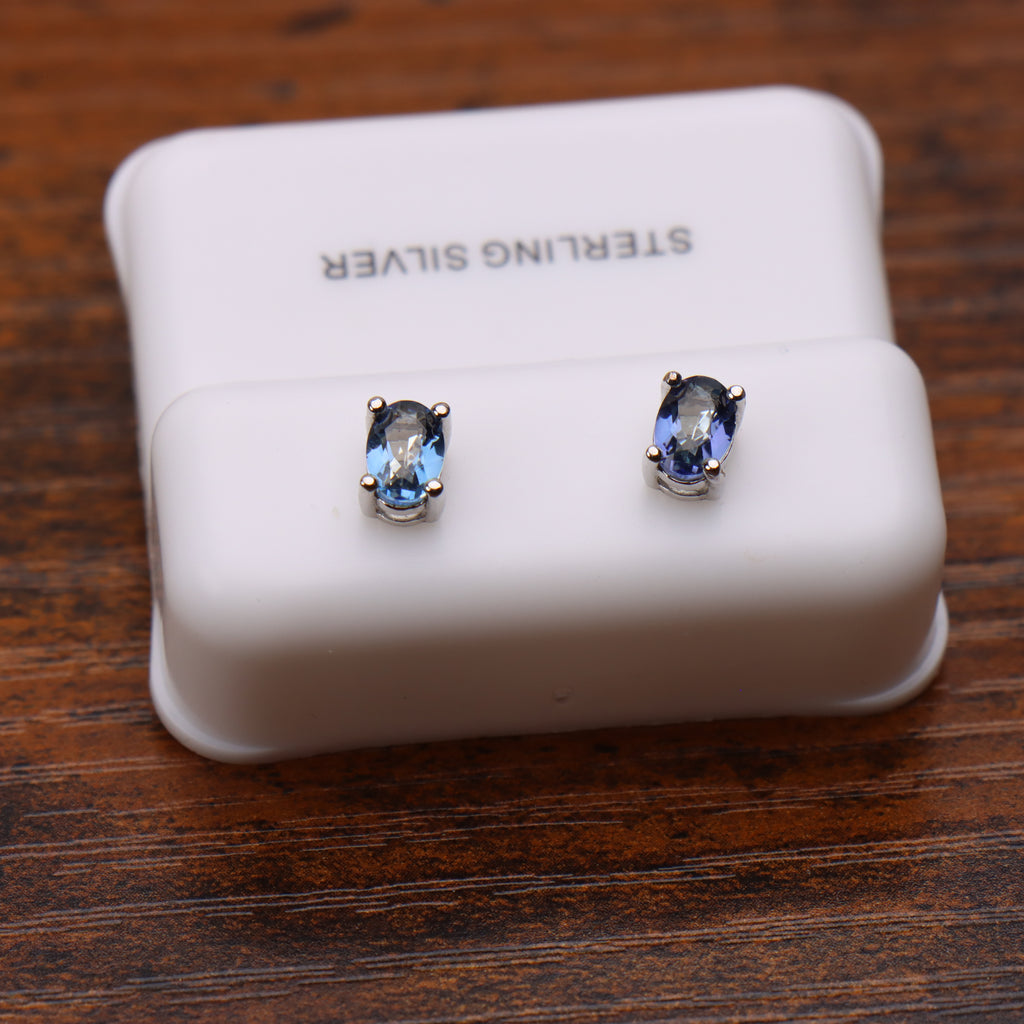 Light Tanzanite Earrings Oval Natural Semi Precious 925 Sterling Silver