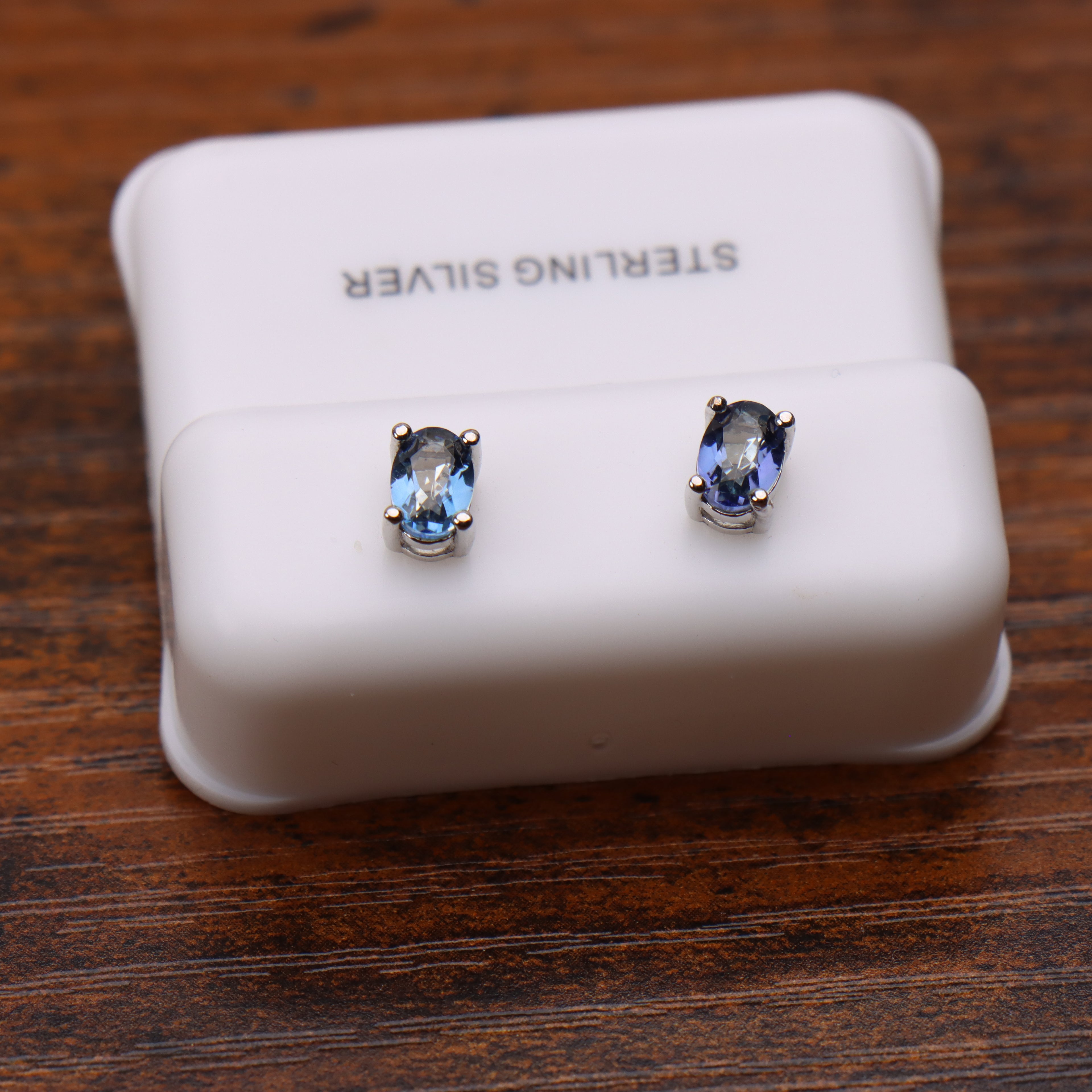 Light Tanzanite Earrings Oval Natural Semi Precious 925 Sterling Silver