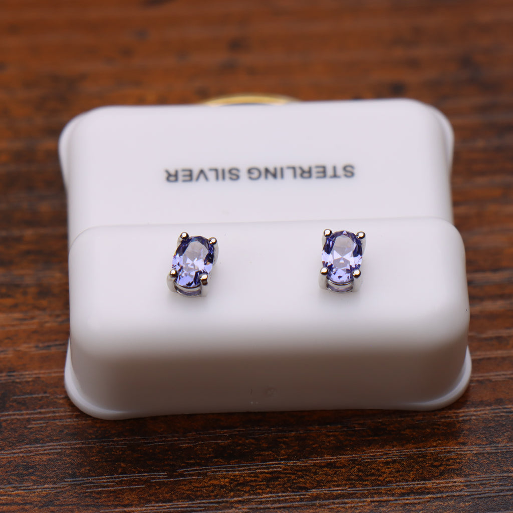 Dark Tanzanite Earrings Oval Natural Semi Precious 925 Sterling Silver