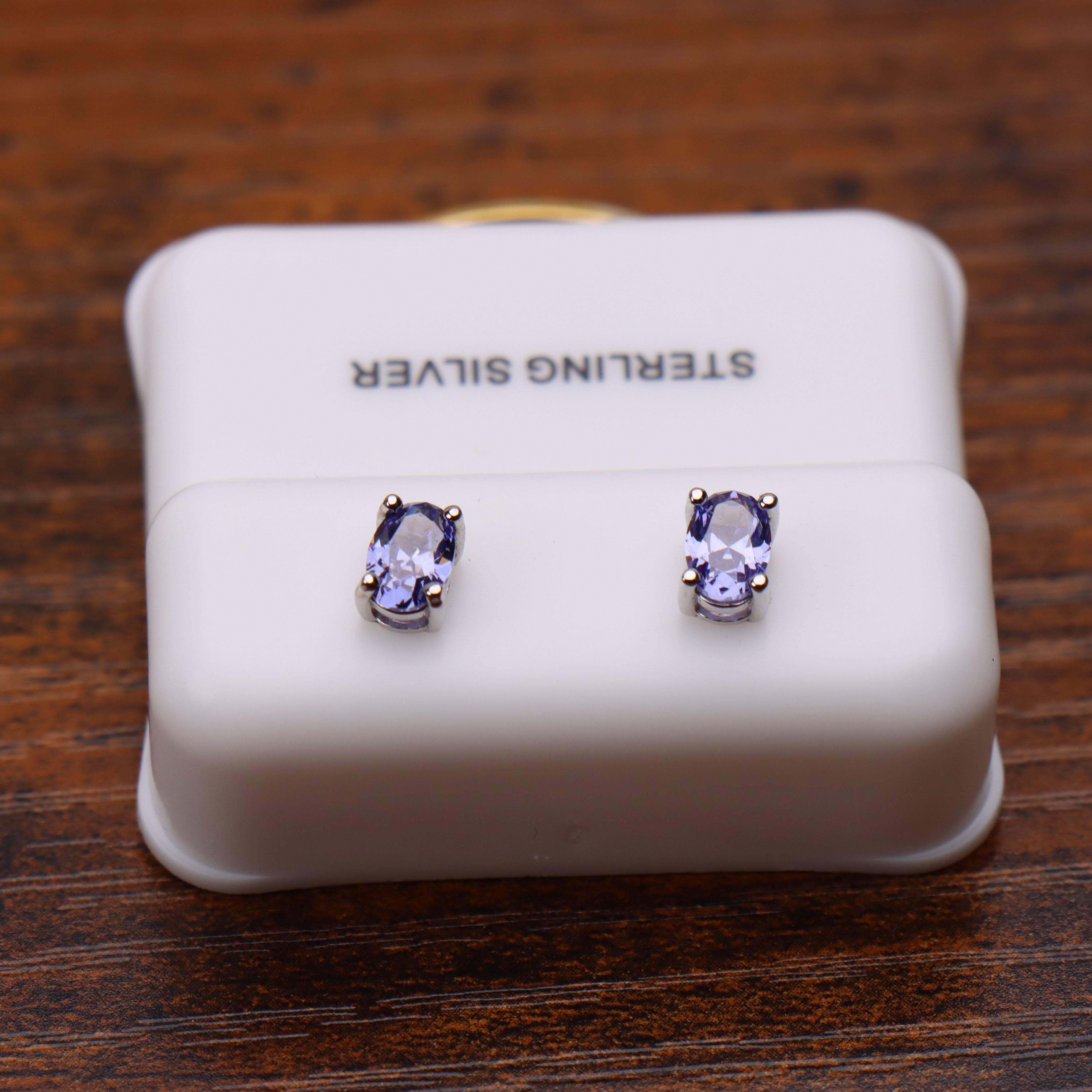 Dark Tanzanite Earrings Oval Natural Semi Precious 925 Sterling Silver