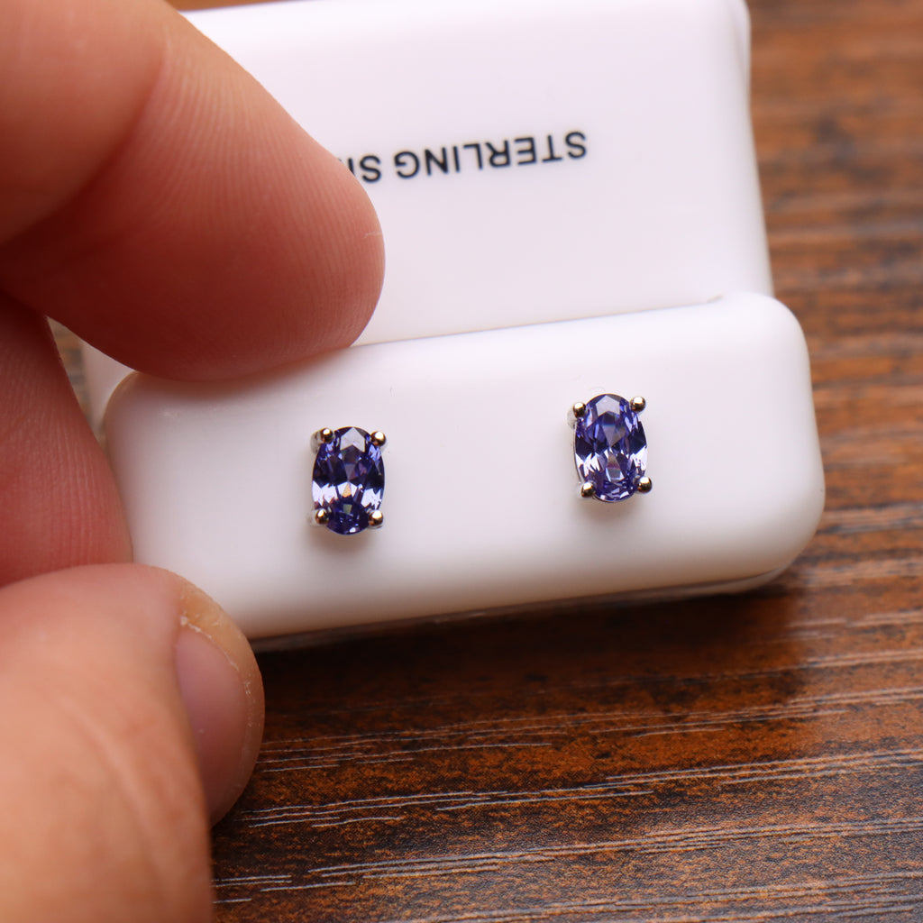 Dark Tanzanite Earrings Oval Natural Semi Precious 925 Sterling Silver