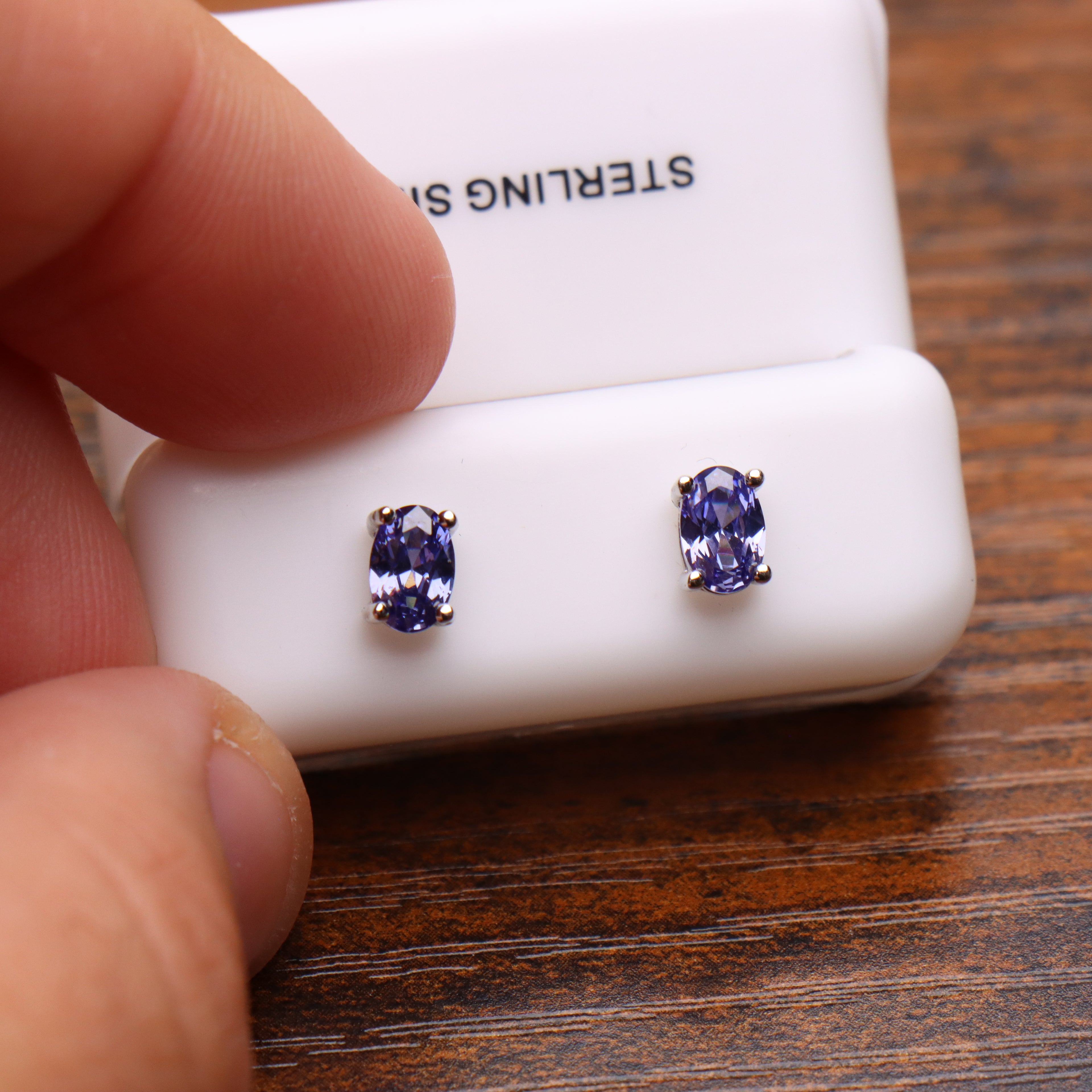 Dark Tanzanite Earrings Oval Natural Semi Precious 925 Sterling Silver