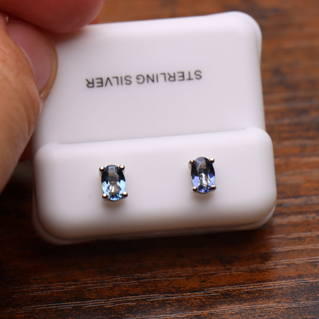 Light Tanzanite Earrings Oval Natural Semi Precious 925 Sterling Silver