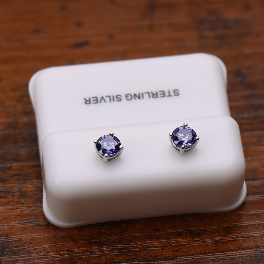Dark Tanzanite Earrings Round Natural Semi Precious 925 Silver 5mm