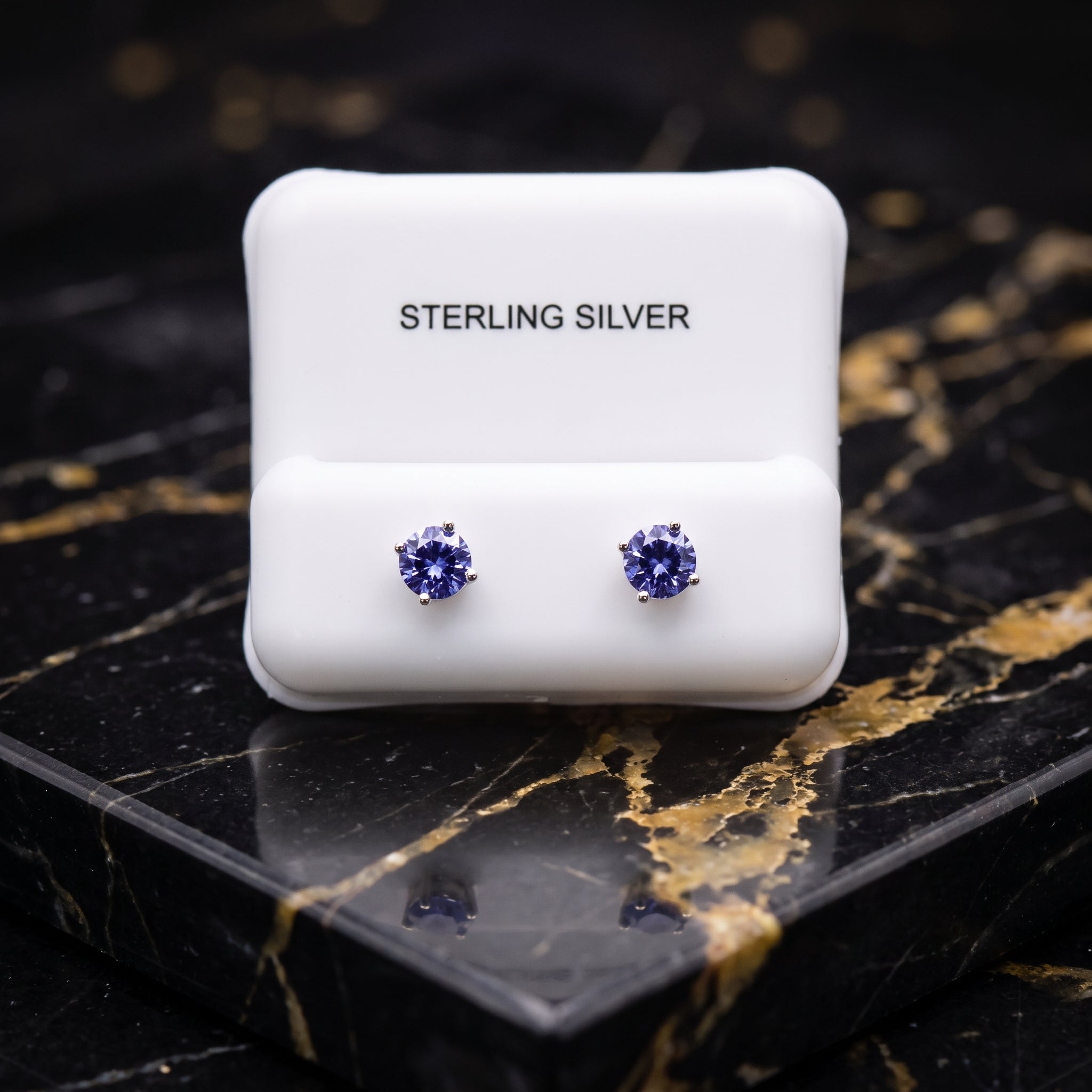 Dark Tanzanite Earrings Round Natural Semi Precious 925 Silver 5mm