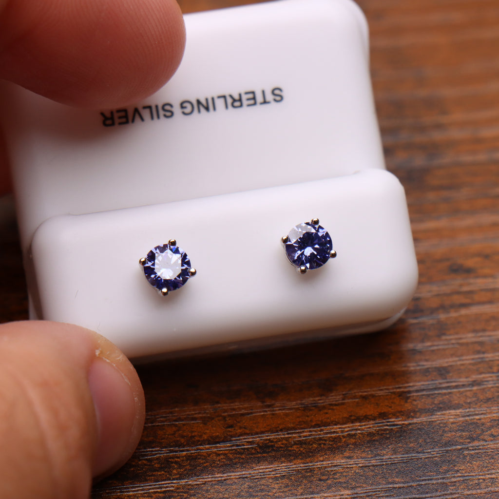 Dark Tanzanite Earrings Round Natural Semi Precious 925 Silver 5mm