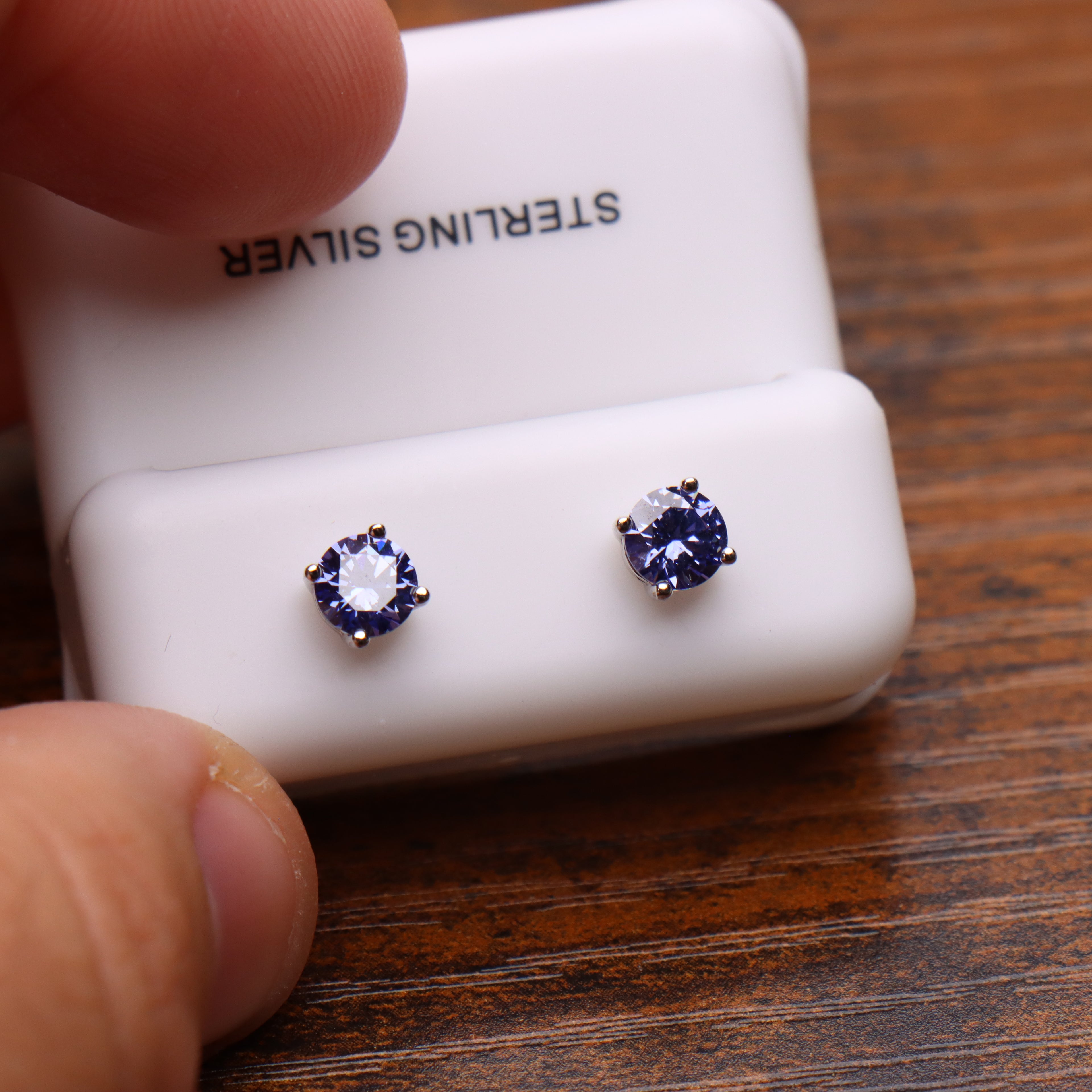 Dark Tanzanite Earrings Round Natural Semi Precious 925 Silver 5mm