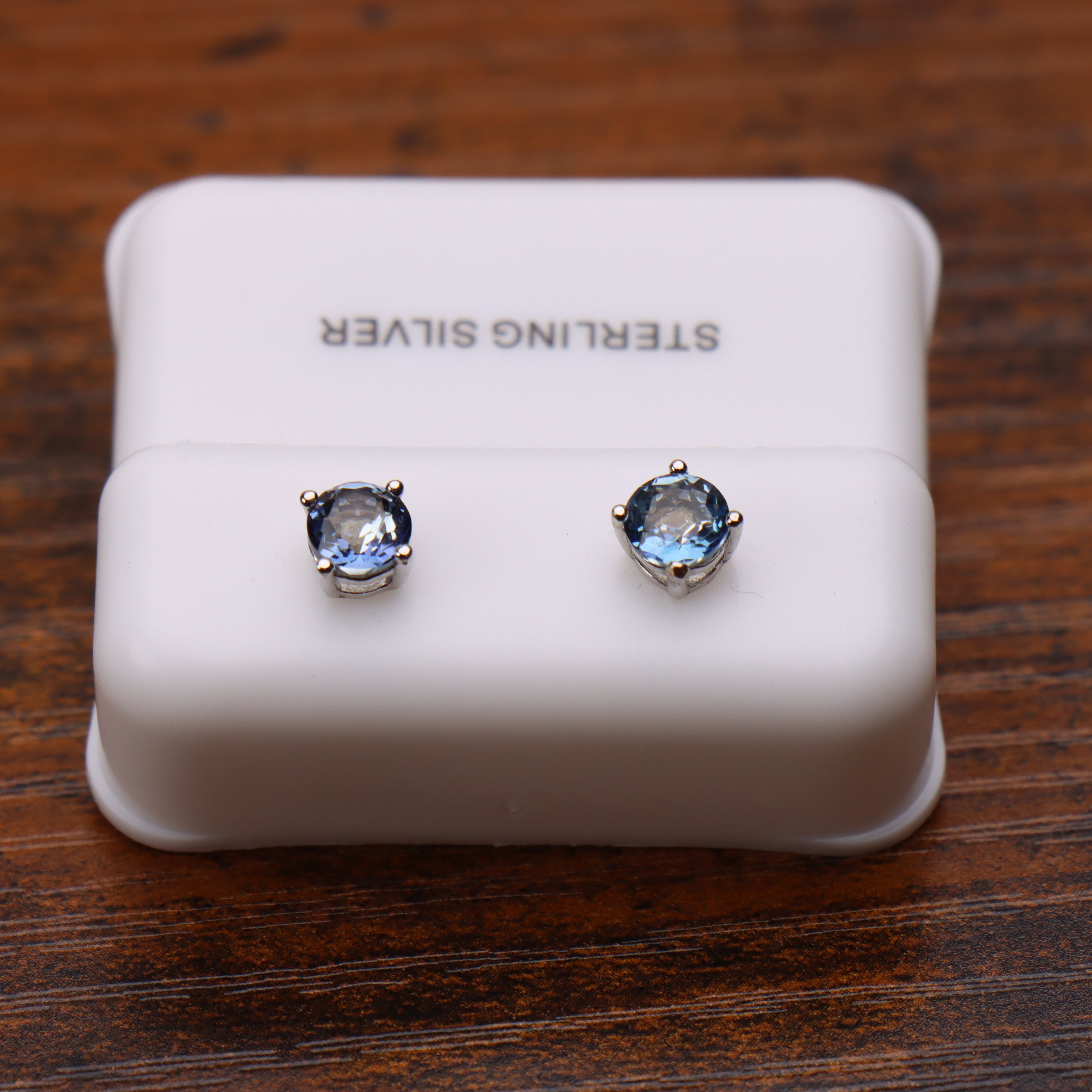 Light Tanzanite Earrings Round Natural Semi Precious 925 Silver 5mm