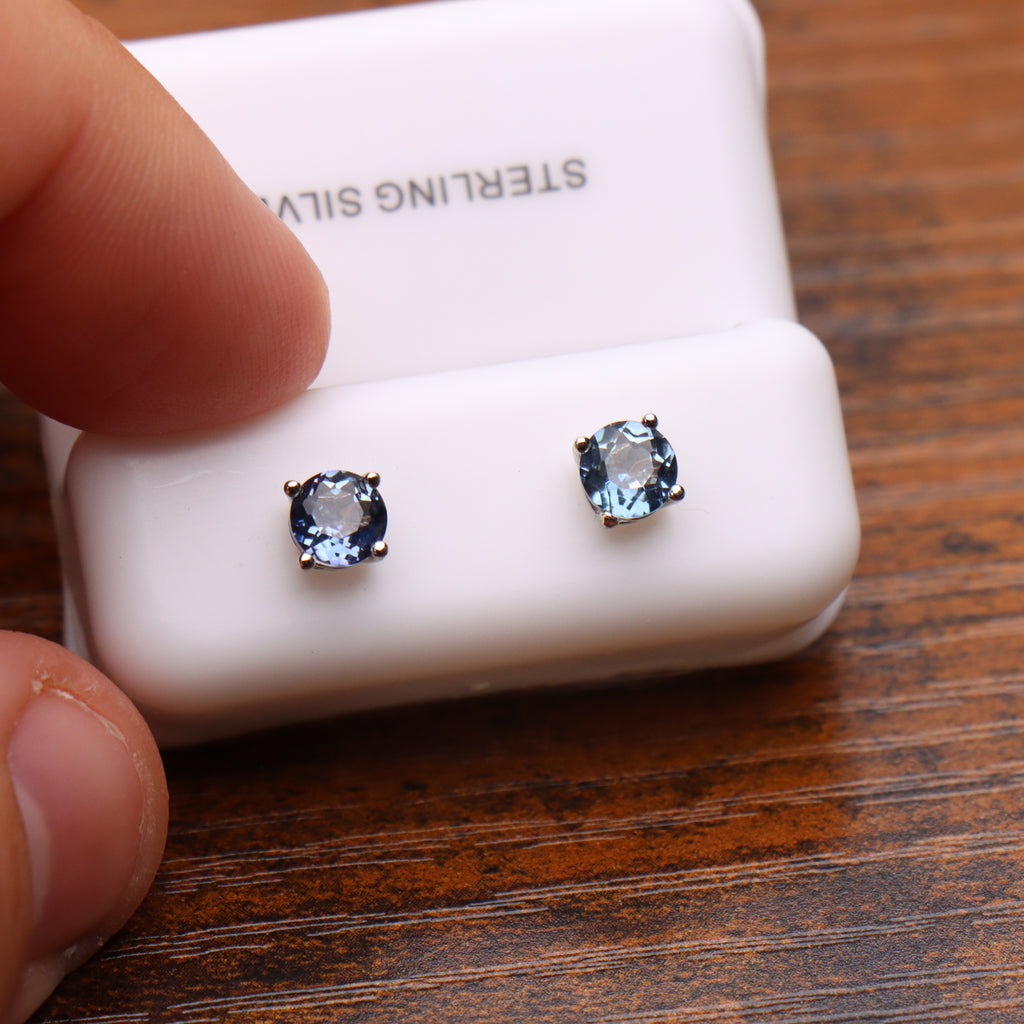 Light Tanzanite Earrings Round Natural Semi Precious 925 Silver 5mm
