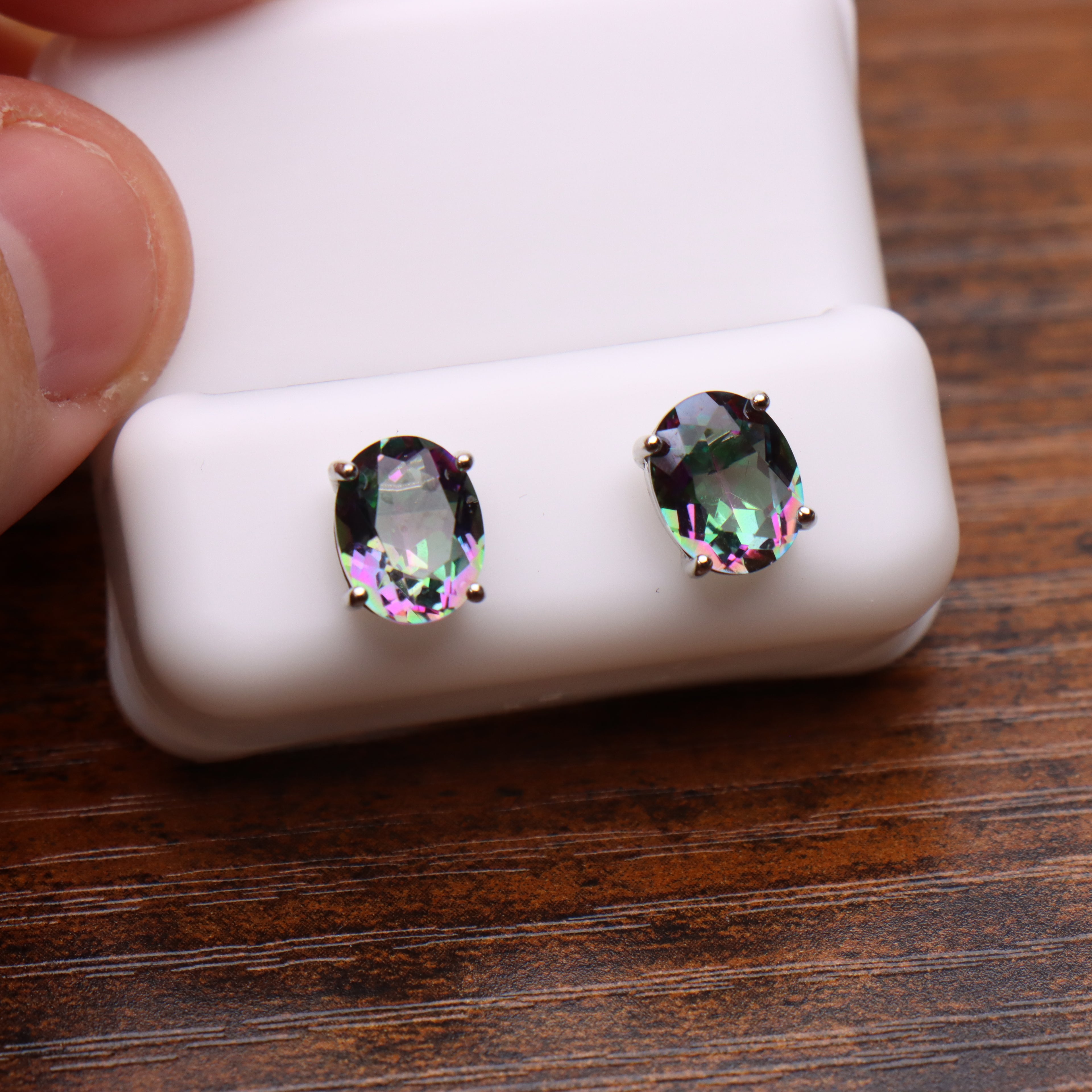 Mystic Topaz Quartz Earrings Oval Natural Semi Precious 925 Sterling Silver