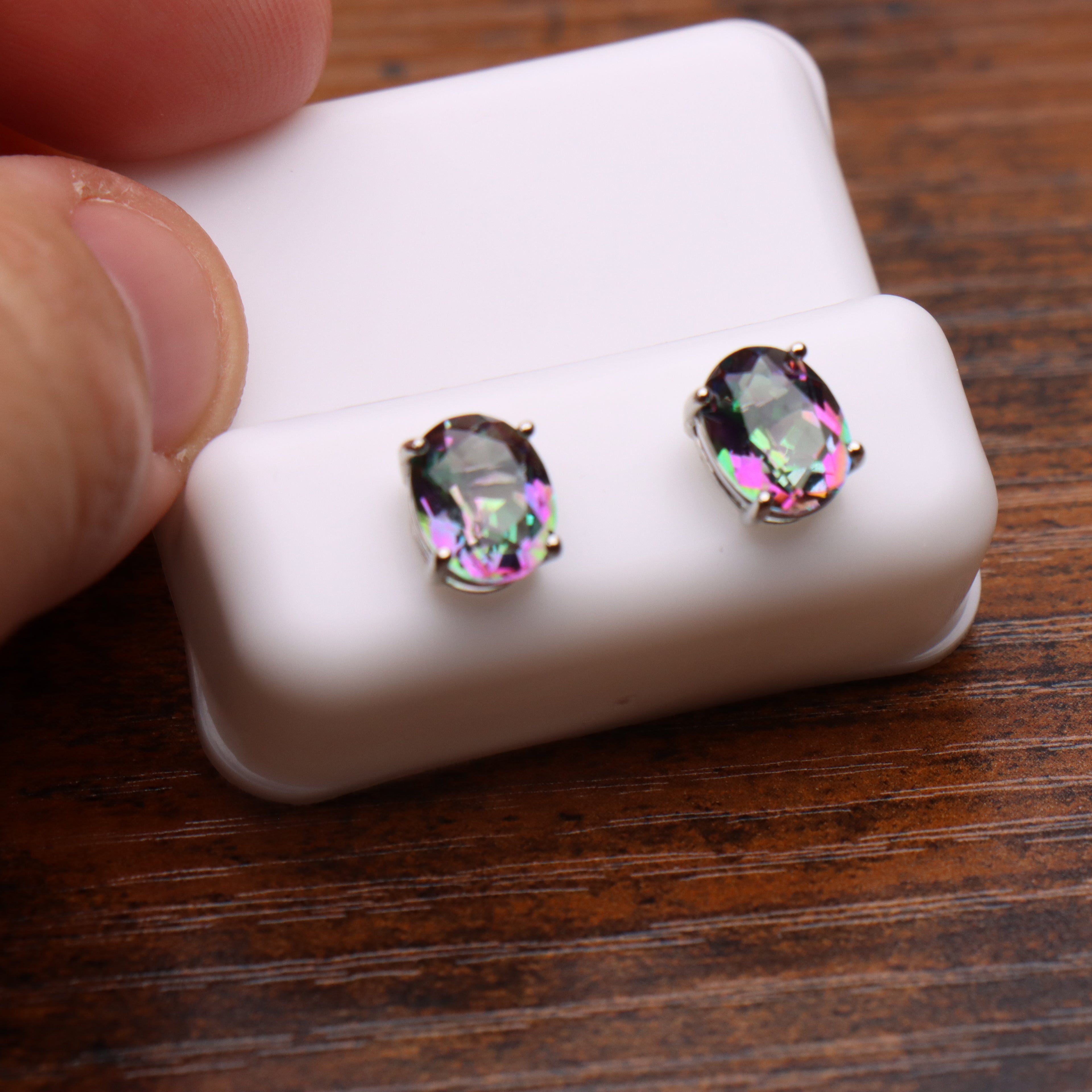 Mystic Topaz Quartz Earrings Oval Natural Semi Precious 925 Sterling Silver