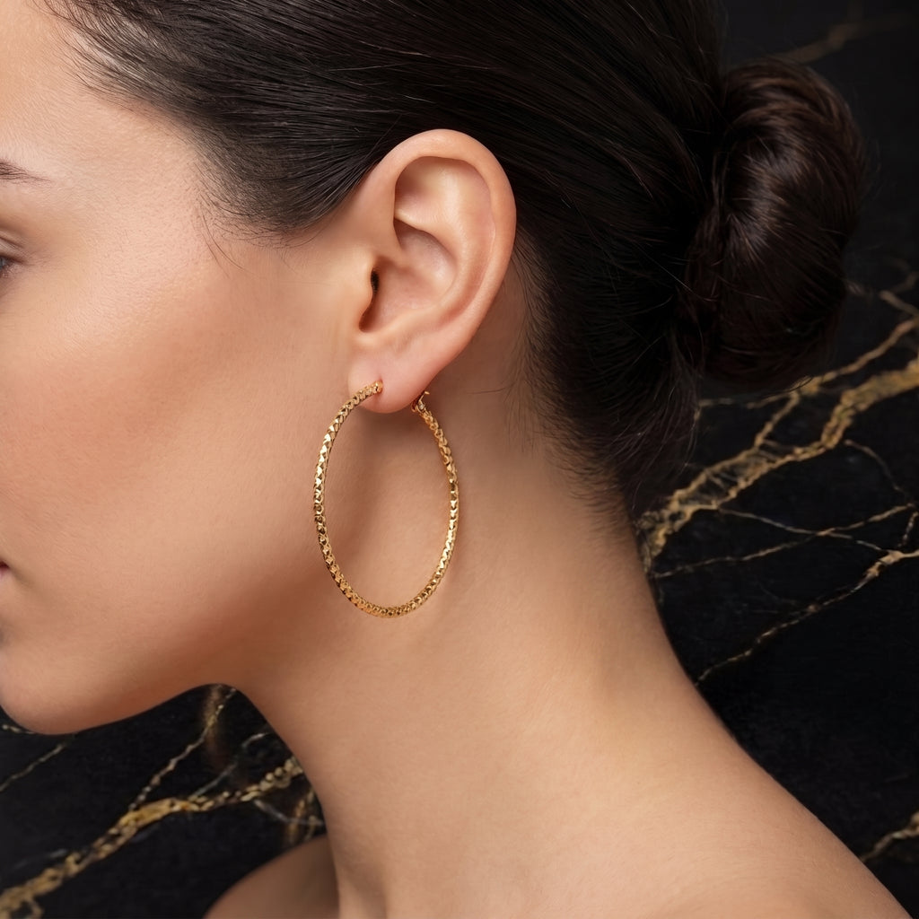 Large Thin Hoop Earrings 14k Gold Over 925 Silver 40mm Diameter