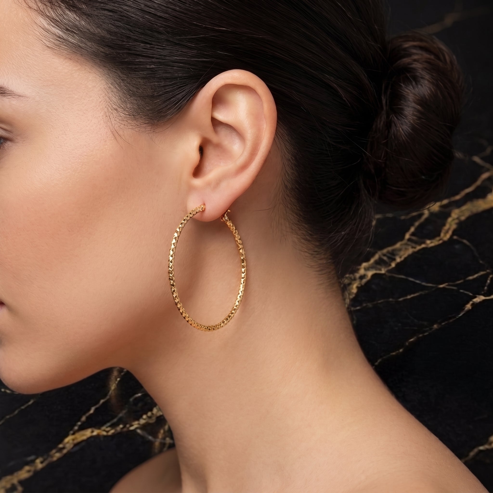 Large Thin Hoop Earrings 14k Gold Over 925 Silver 40mm Diameter