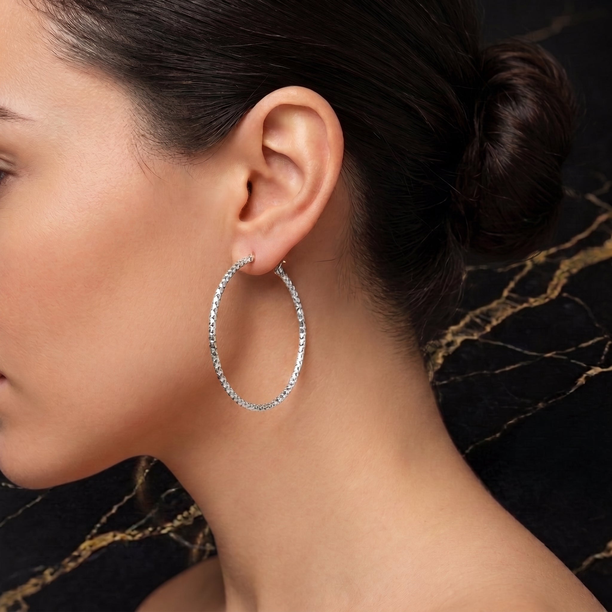 Large Thin Hoop Earrings 925 Sterling Silver 40mm Diameter