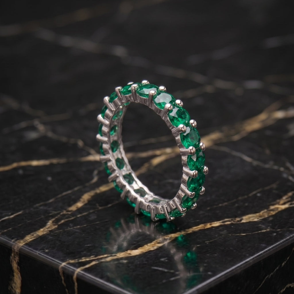 Green Cz Eternity Band 925 Sterling Silver Round Cut