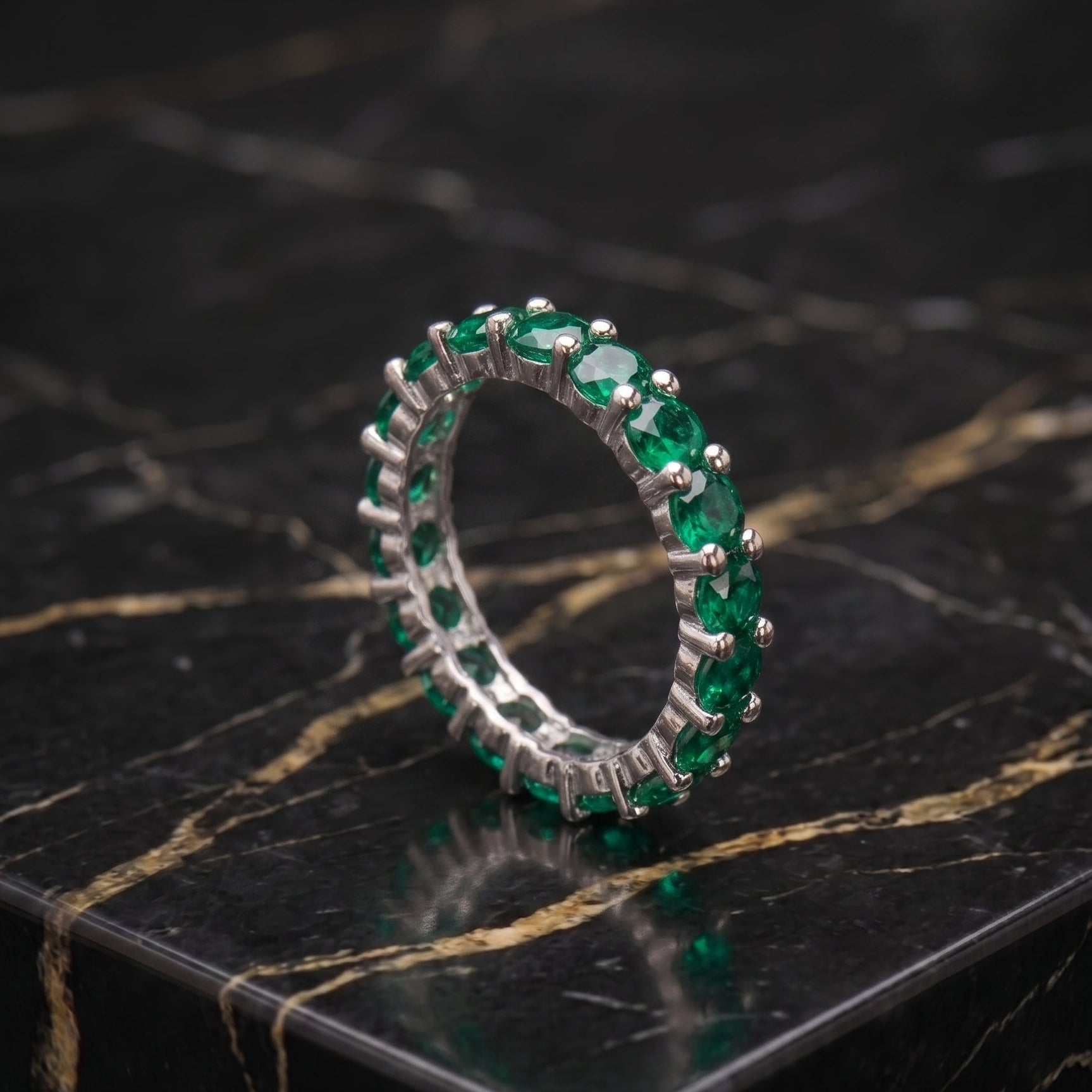 Green Cz Eternity Band 925 Sterling Silver Round Cut