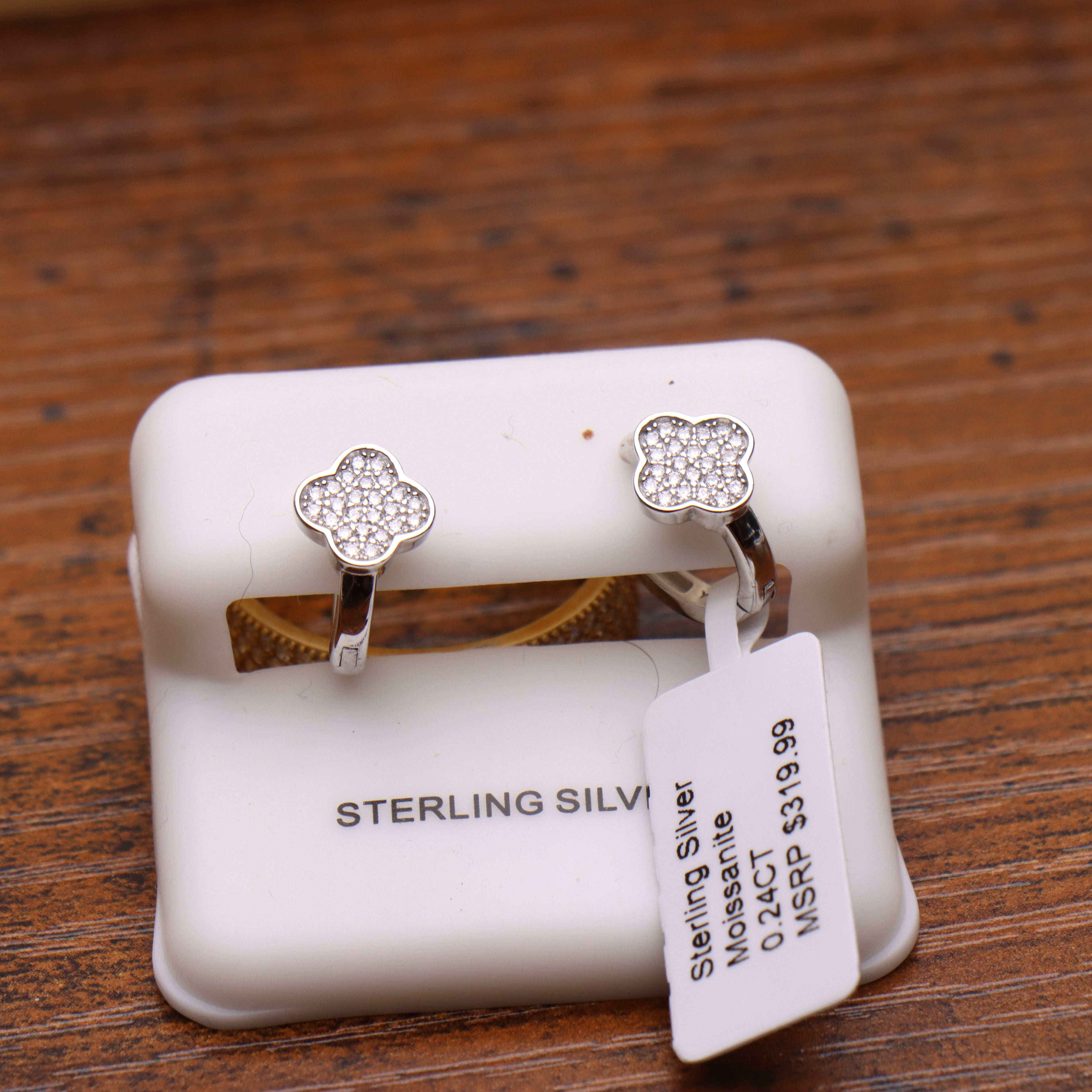 Clover Pave Huggies Hoop Earrings Genuine Moissanite 925 Sterling Silver