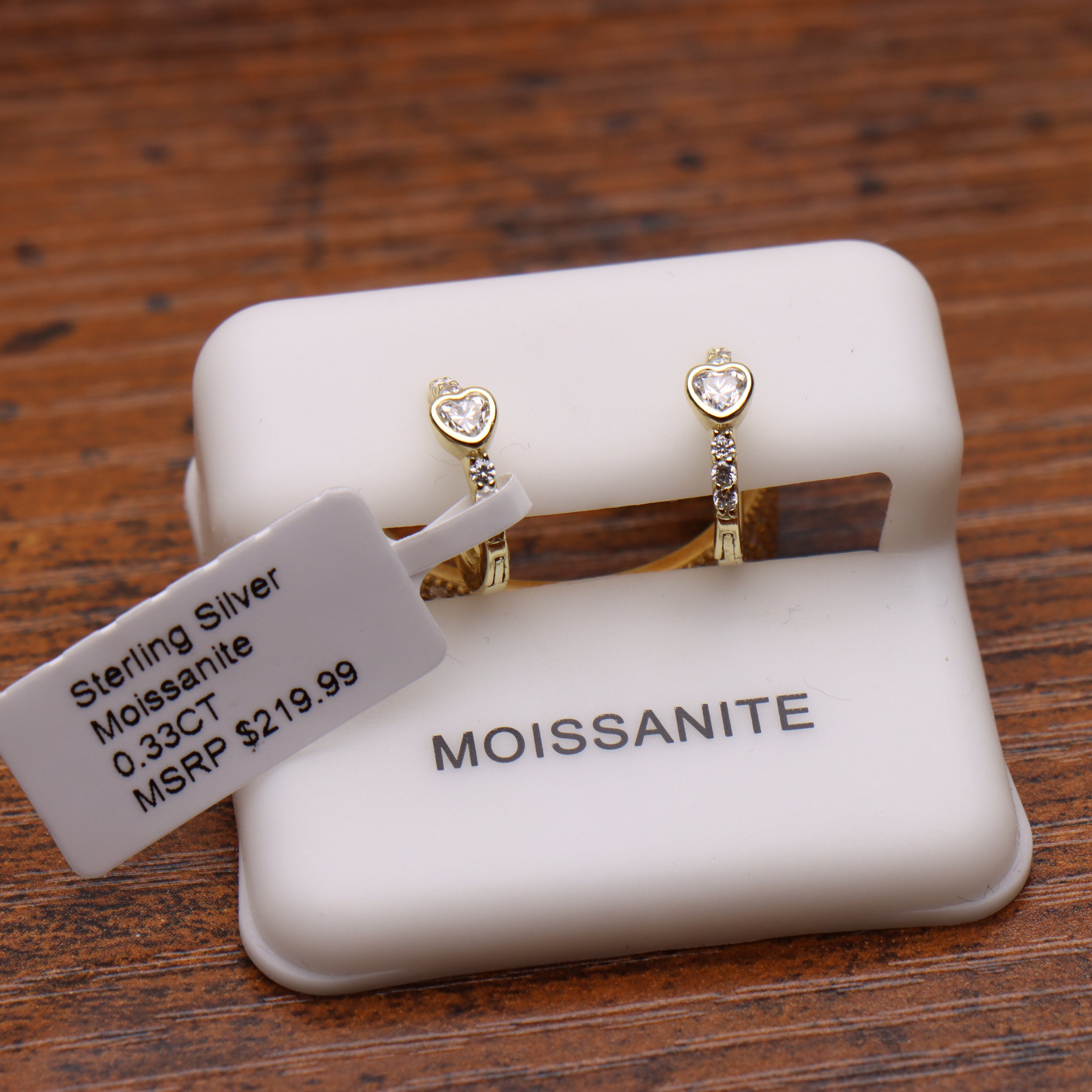 Moissanite Heart Gold Over 925 Sterling Silver Huggie Earrings Dainty