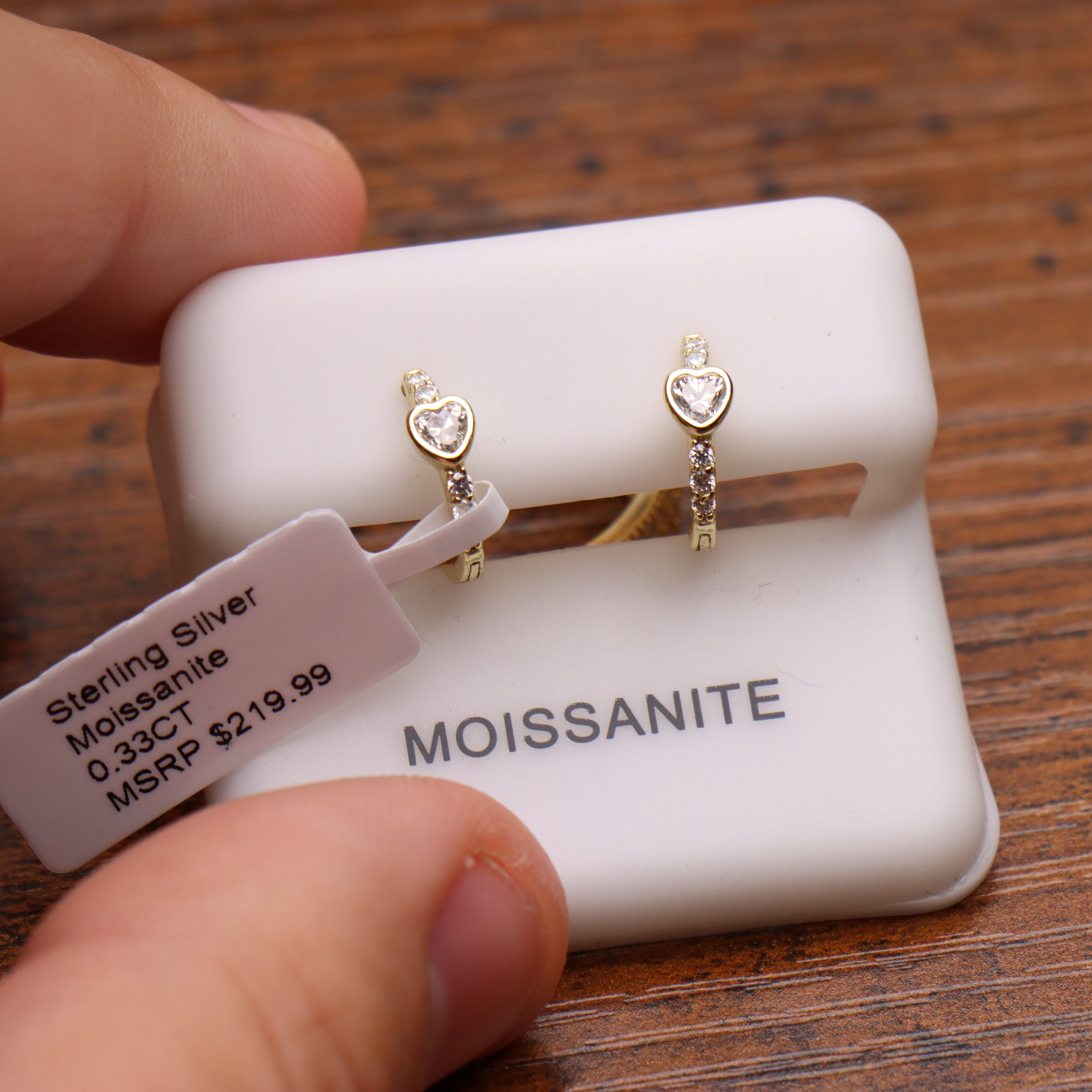 Moissanite Heart Gold Over 925 Sterling Silver Huggie Earrings Dainty