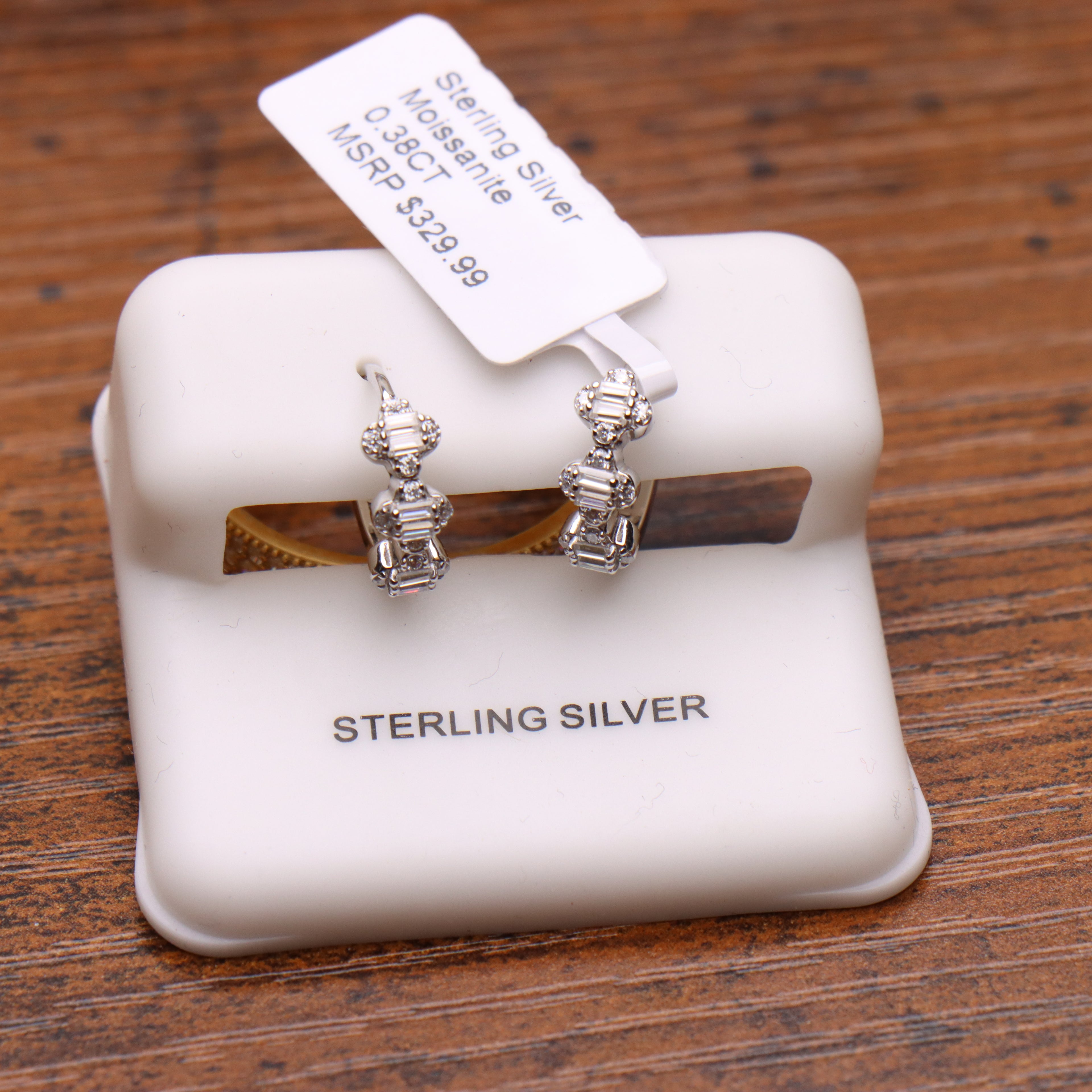 Three-Stone Baguette Huggie Earrings Moissanite 925 Sterling Silver