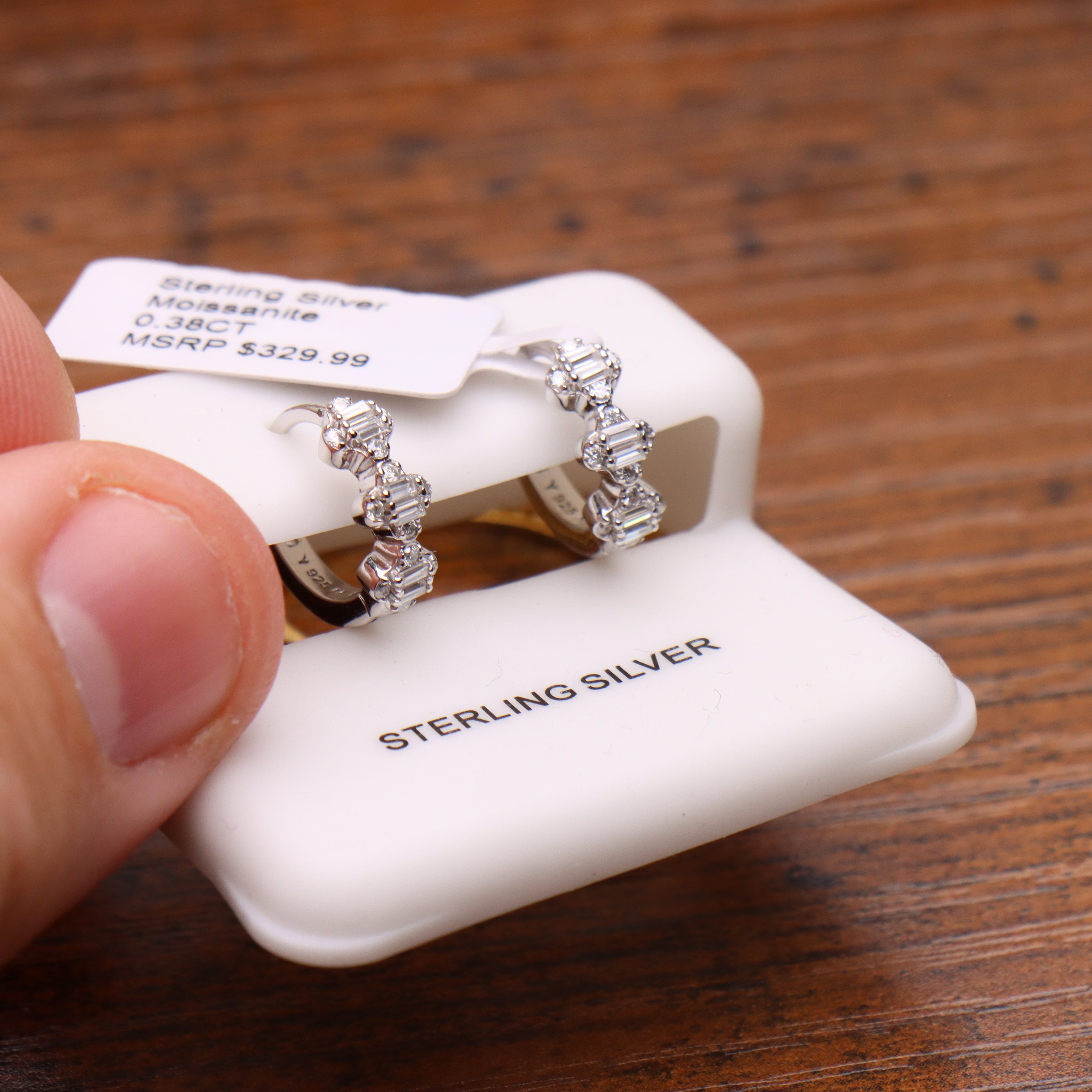 Three-Stone Baguette Huggie Earrings Moissanite 925 Sterling Silver