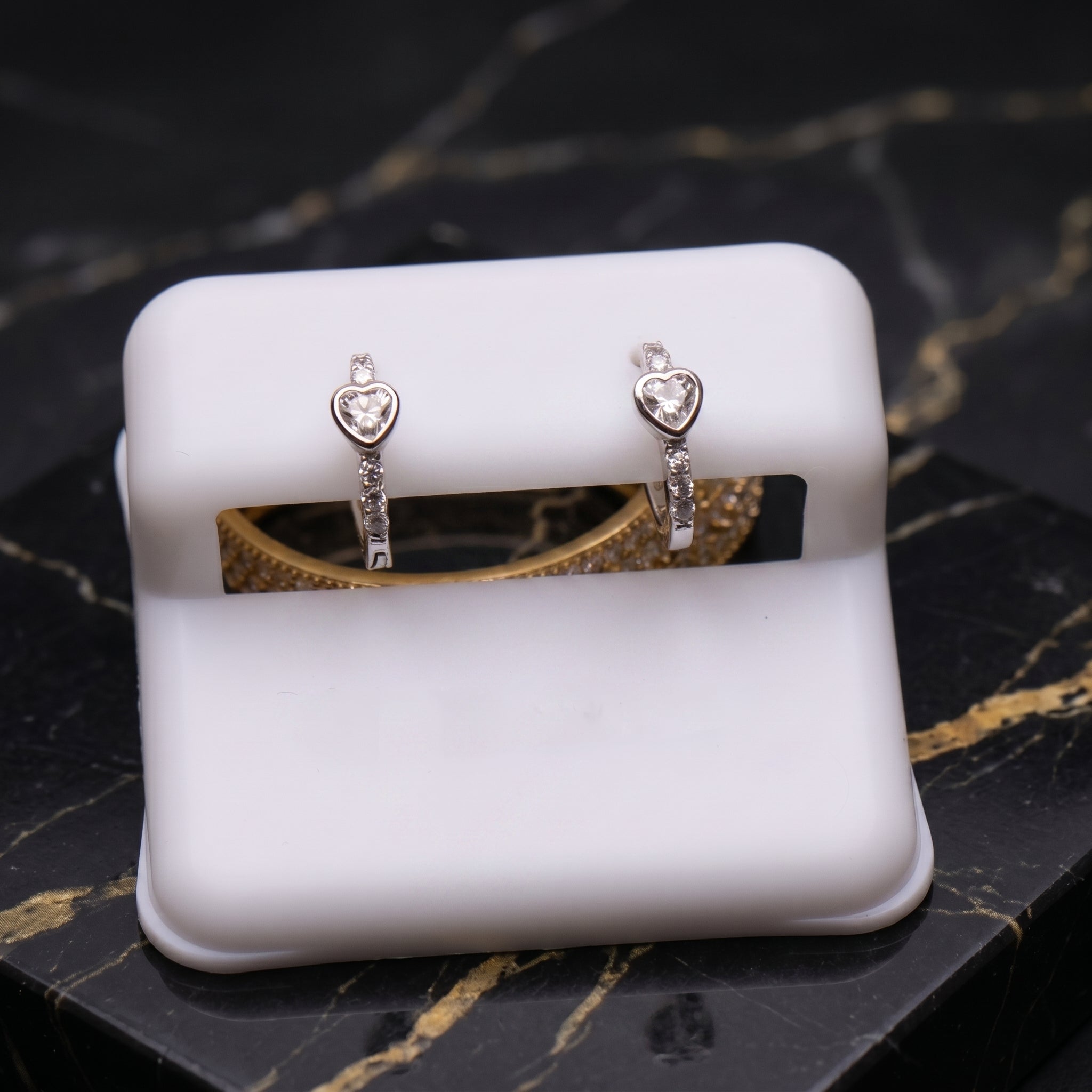 Genuine Moissanite Heart 925 Sterling Silver Huggie Hoop Earrings Dainty