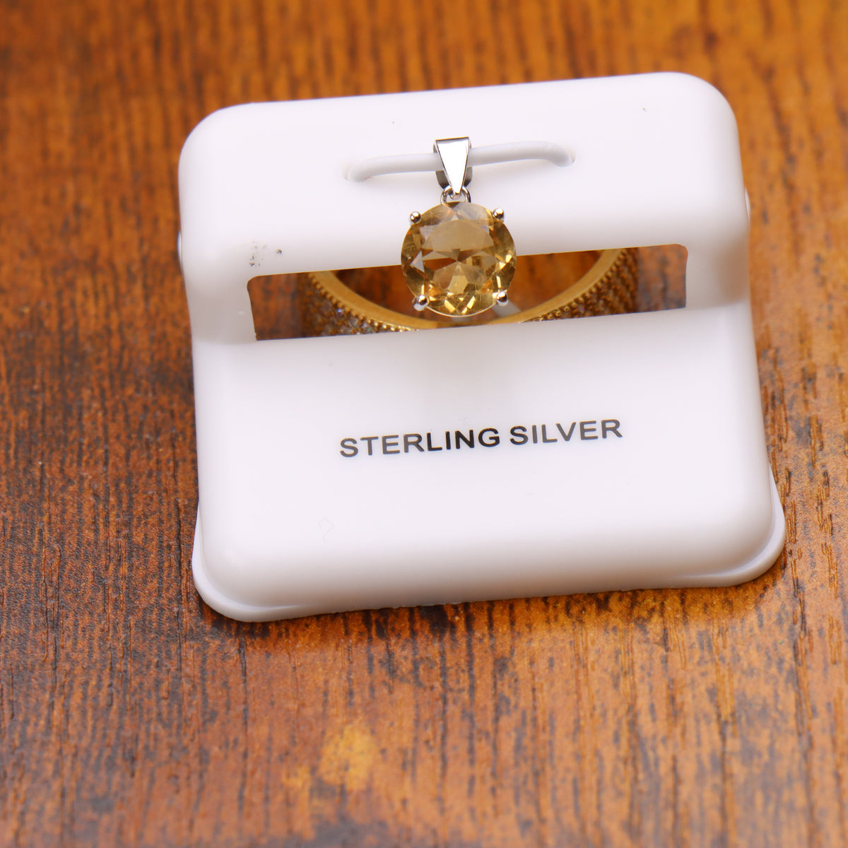 Citrine Round Semi Precious Natural Pendant 925 Sterling Silver 7mm