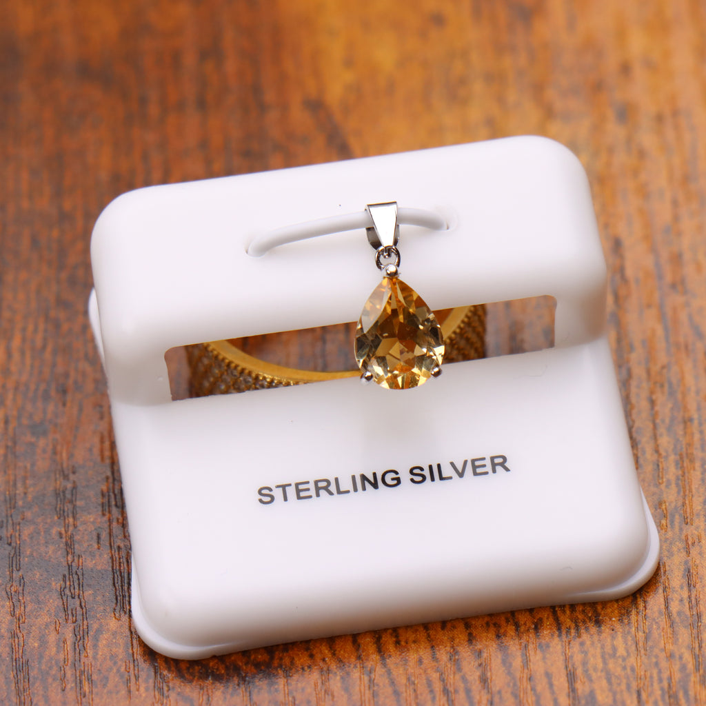 Citrine Dainty Pear Semi Precious Natural Pendant 925 Silver 10x7mm