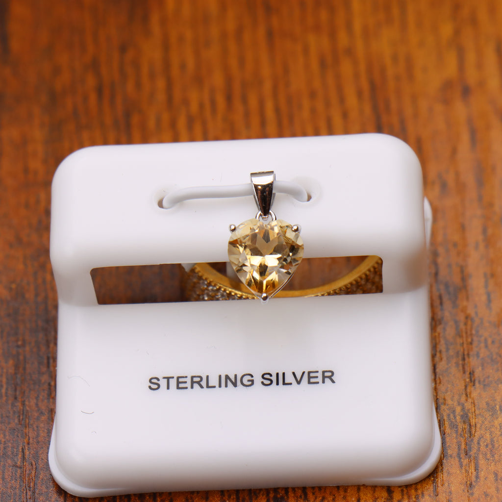 Citrine Heart Semi Precious Natural Pendant 925 Sterling Silver 9mm