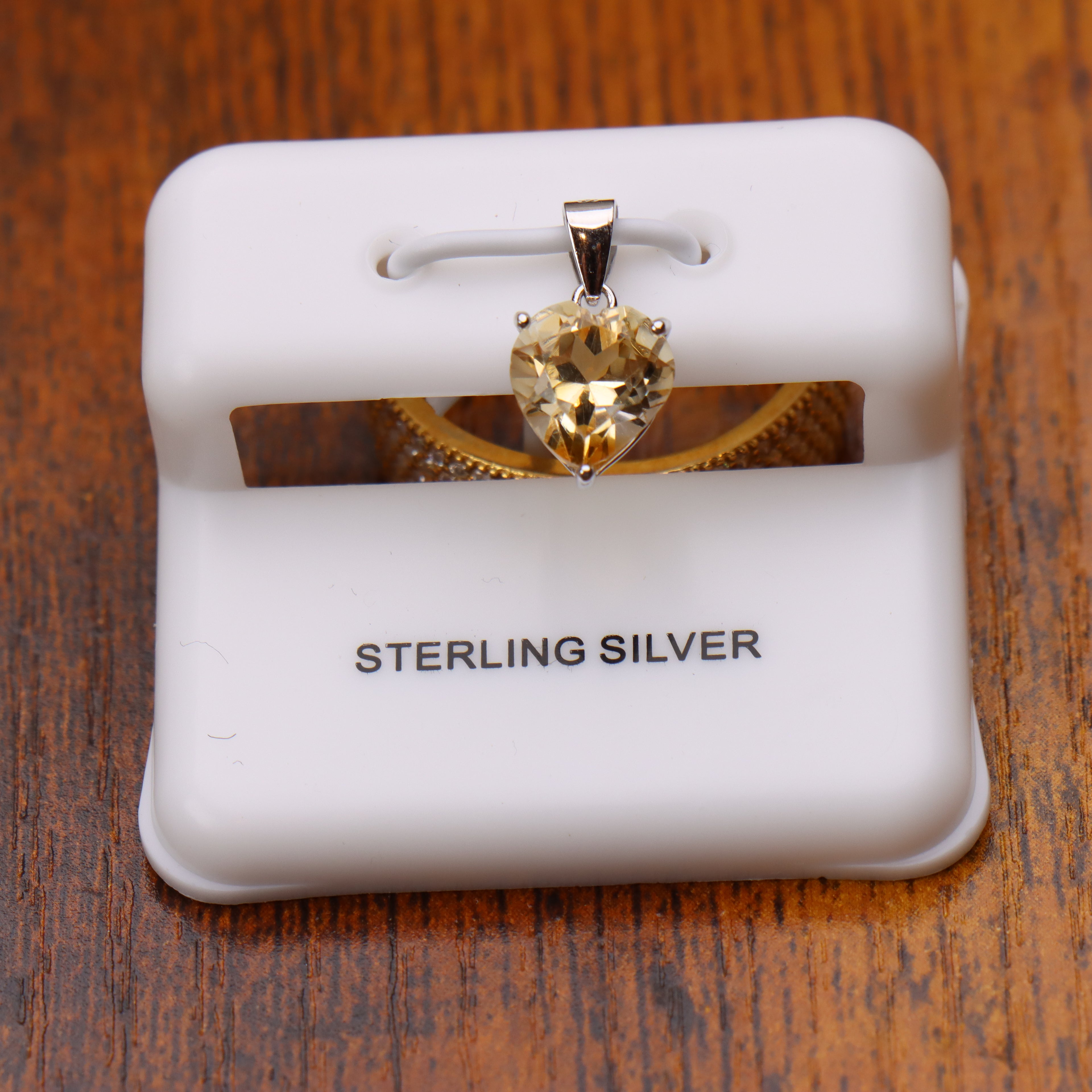 Citrine Heart Semi Precious Natural Pendant 925 Sterling Silver 9mm