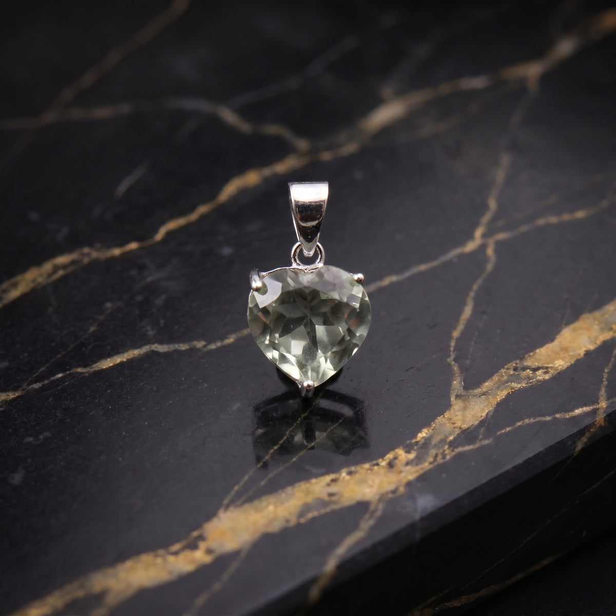 Green Amethyst Heart Semi Precious Natural Pendant 925 Sterling Silver 9mm