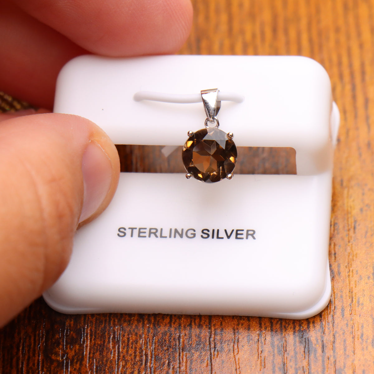 Smokey Quartz Round Semi Precious Natural Pendant 925 Silver 7mm