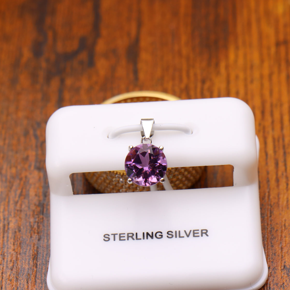 Amethyst Round Semi Precious Natural Pendant 925 Sterling Silver 7mm