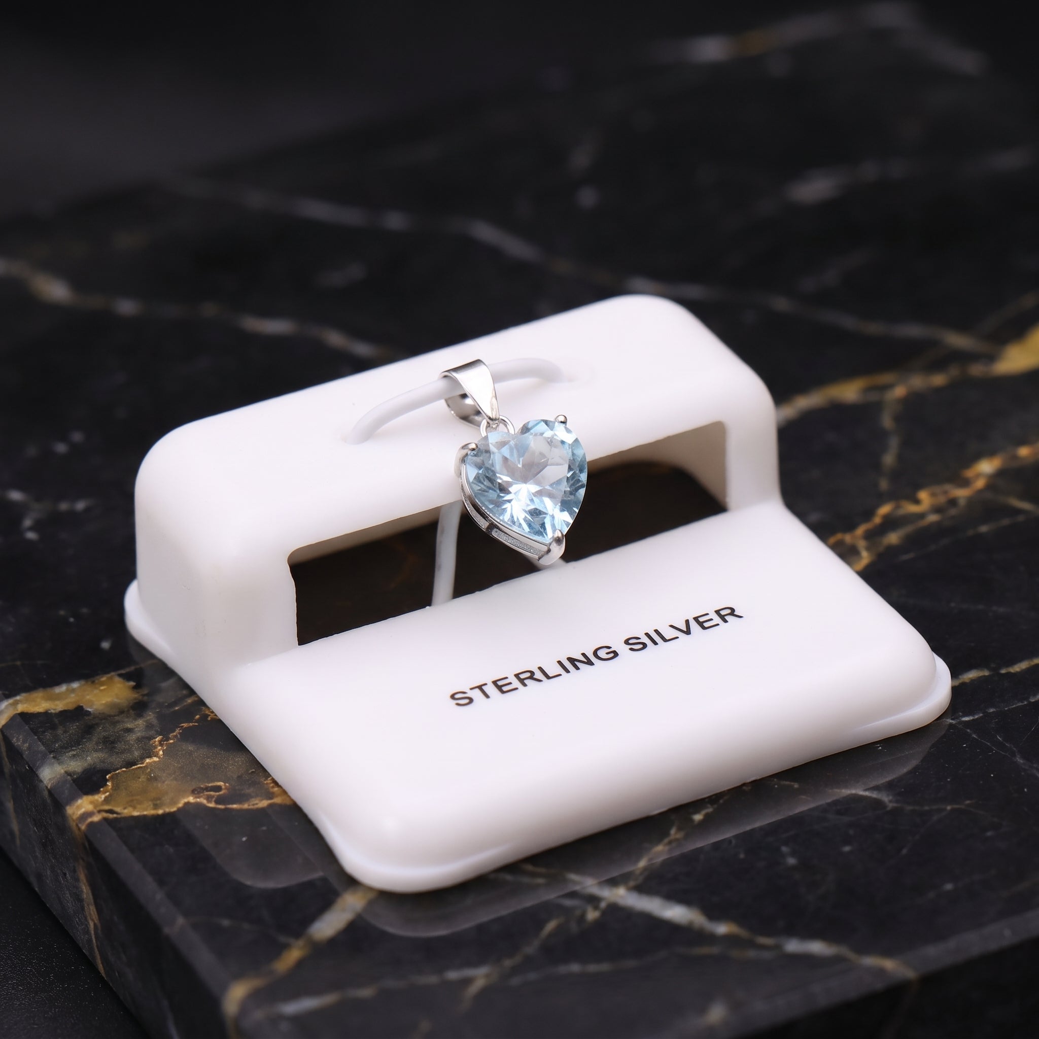 Blue Topaz Heart Semi Precious Natural Pendant 925 Sterling Silver 9mm