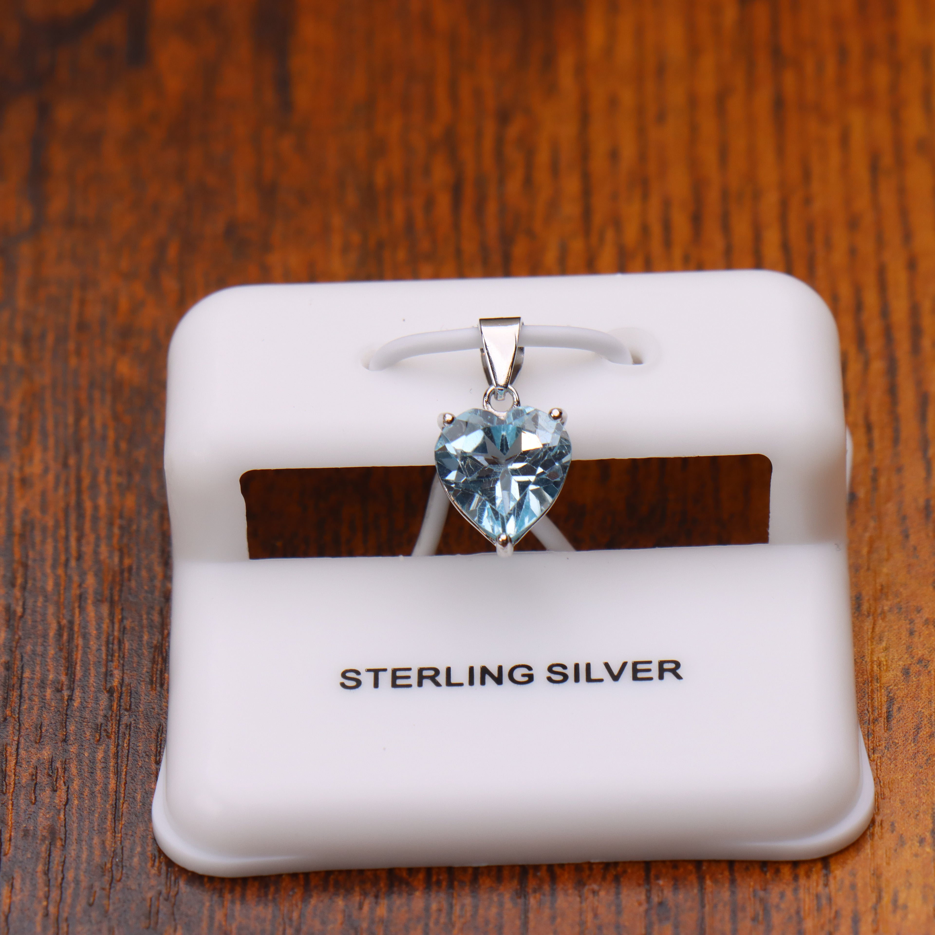 Blue Topaz Heart Semi Precious Natural Pendant 925 Sterling Silver 9mm